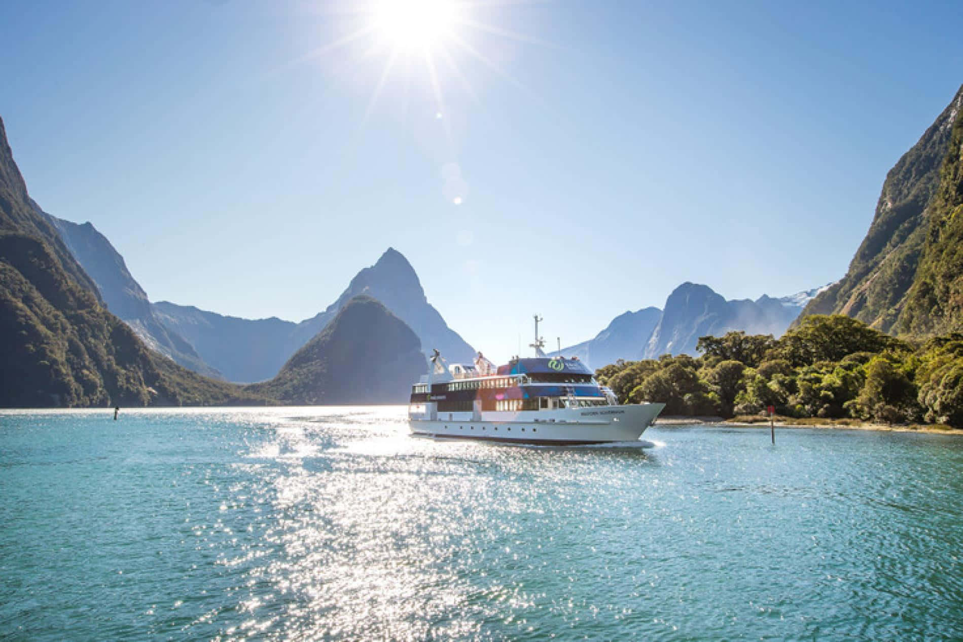 Sunny Sky Milford Sound, Milford Sound, cruise ship, HD Desktop Wallpaper