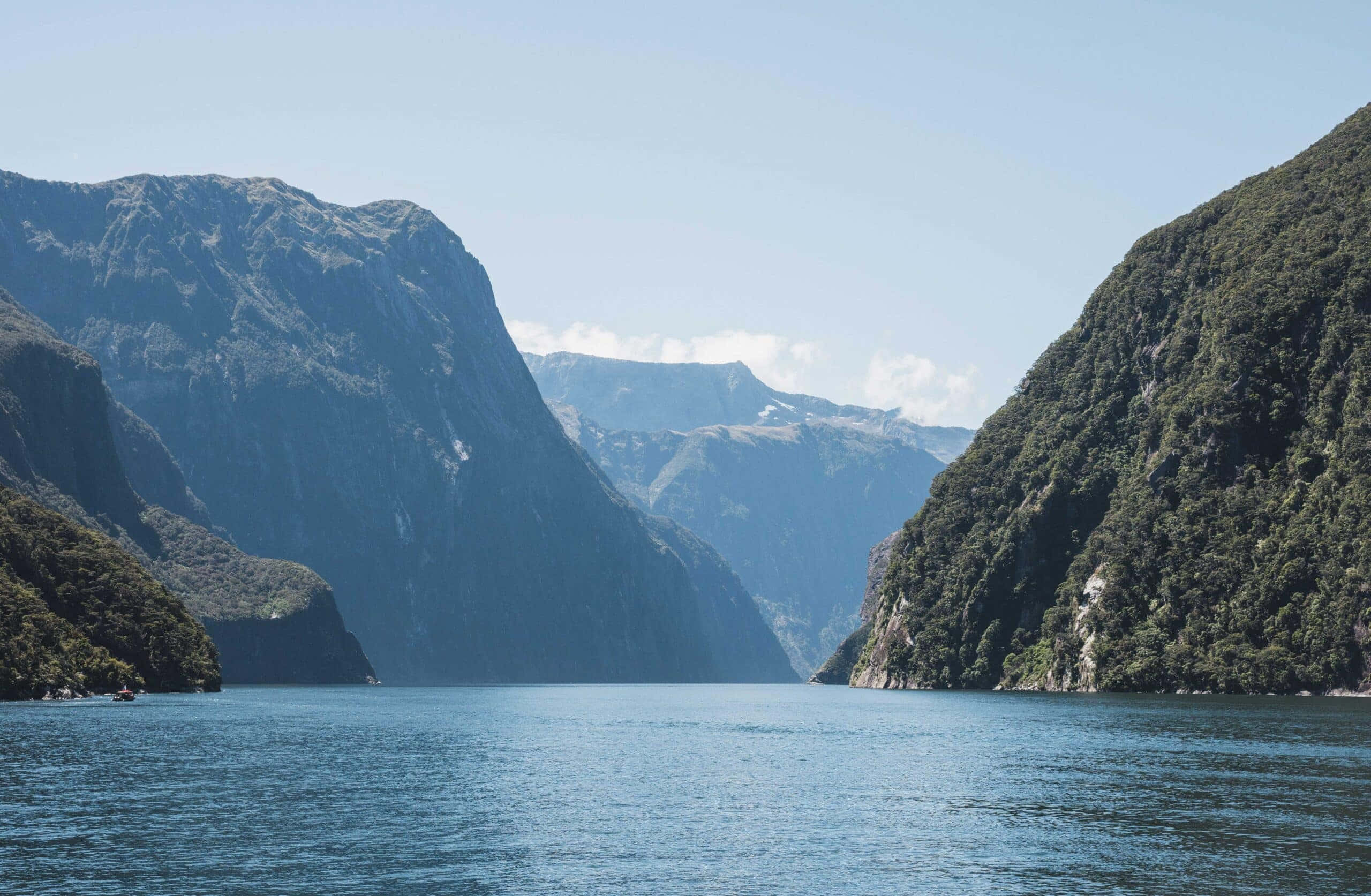 Milford Sound, green, fjord, 2K Desktop Wallpaper