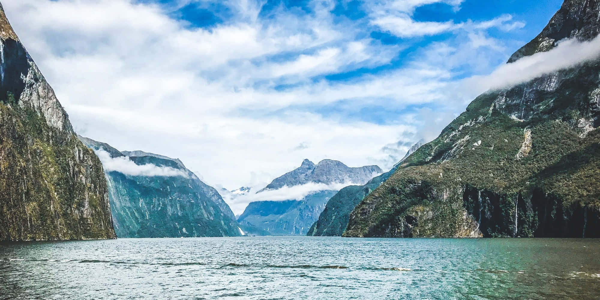 Milford Sound, cliffs, clouds, Full HD Desktop Wallpaper