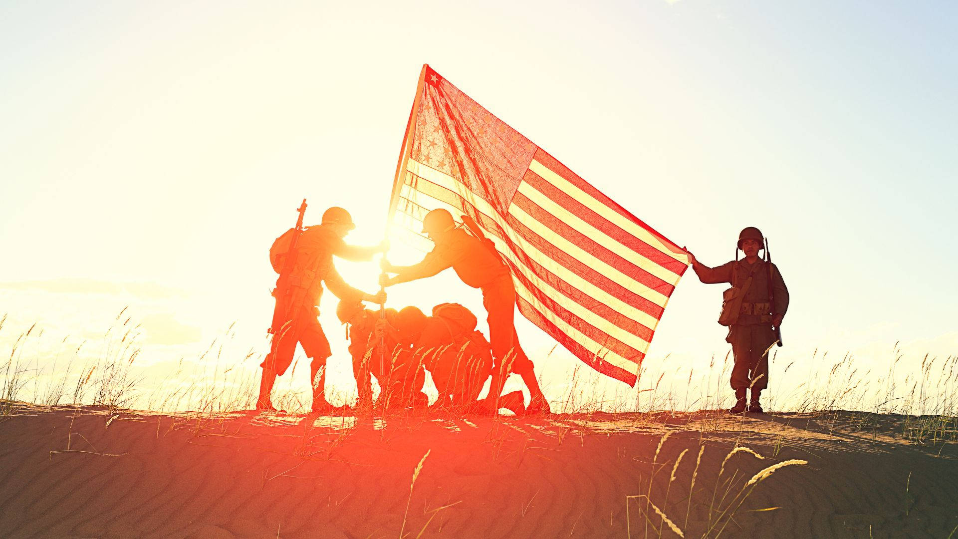 Military American Flag, American flag, sand dune, Full HD Desktop Wallpaper