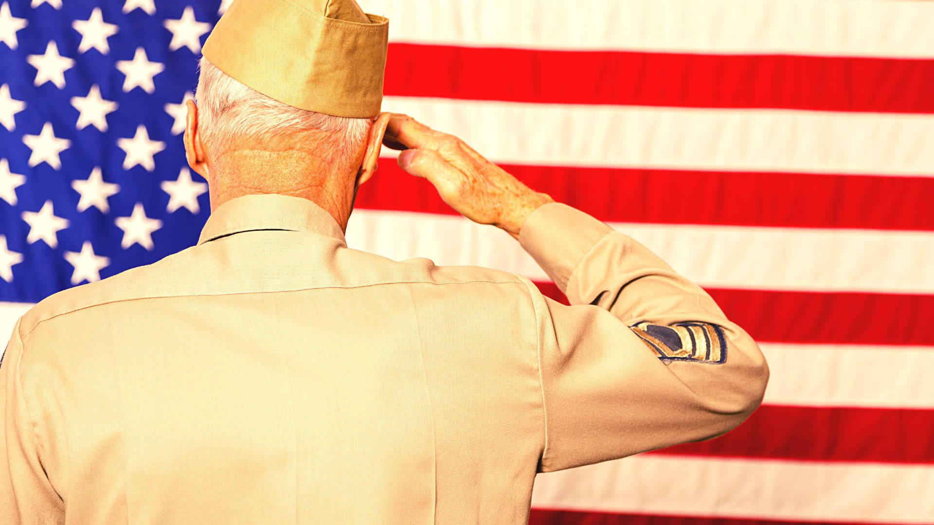 military american flag, American flag, elderly veteran, Full HD Desktop Wallpaper