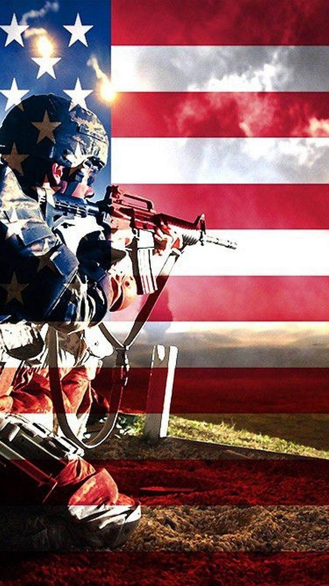 American flag, camouflage, rifle, Full HD Phone Wallpaper
