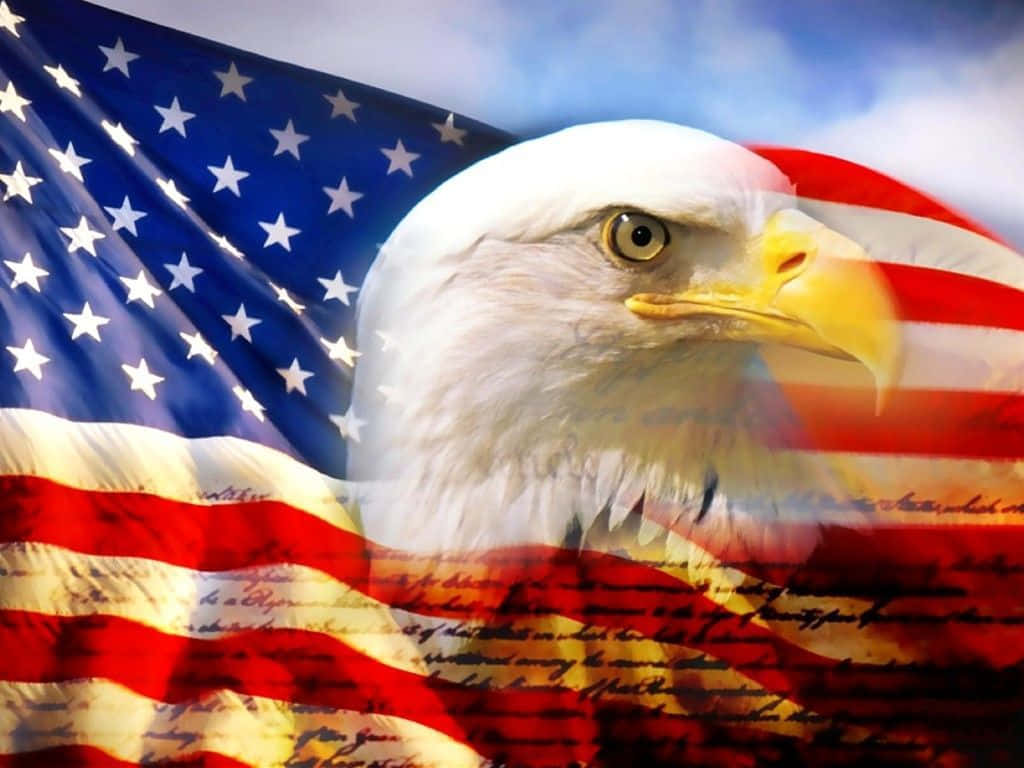 bald eagle, American flag, historic script, SD Desktop Wallpaper