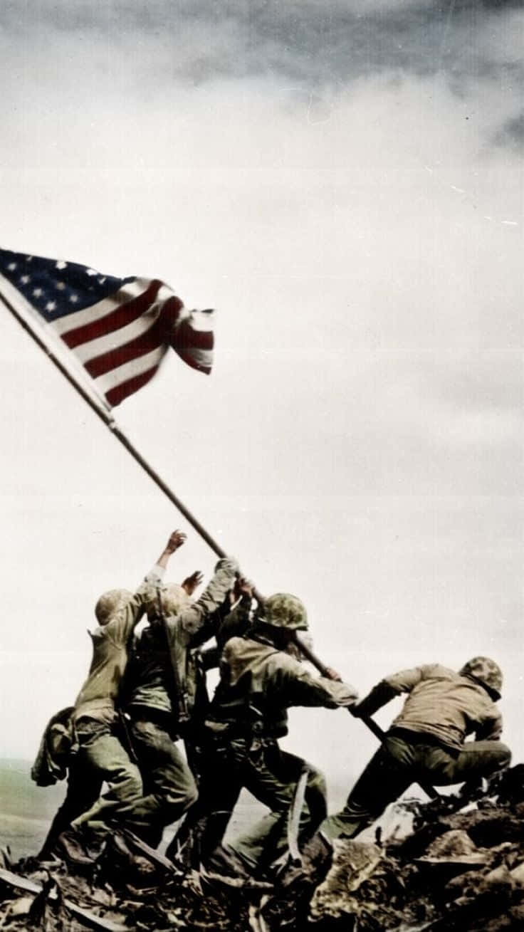 American flag, soldiers, battlefield ridge, HD Phone Wallpaper
