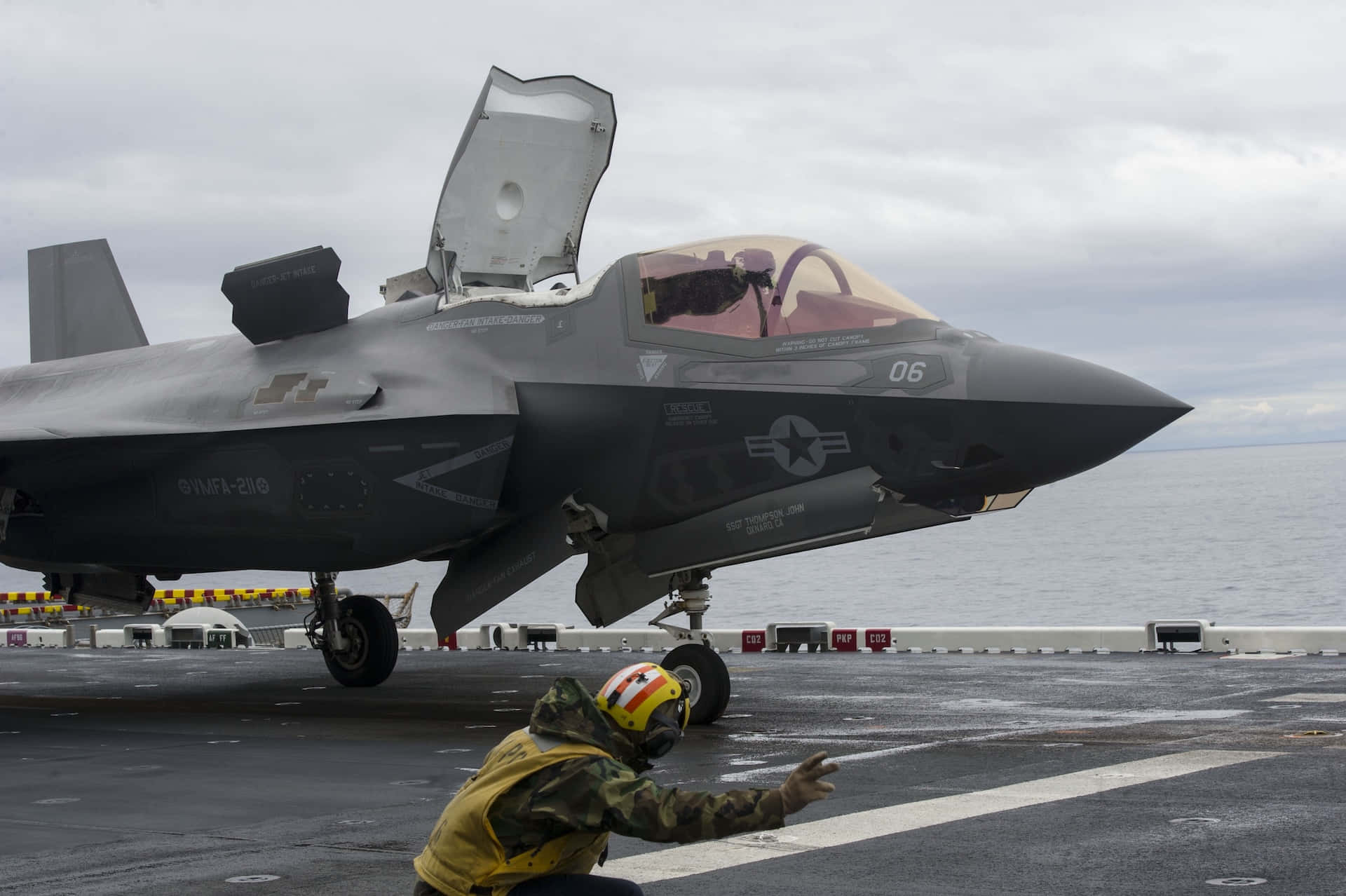 F-35, aircraft carrier deck, gray, Full HD Desktop Wallpaper