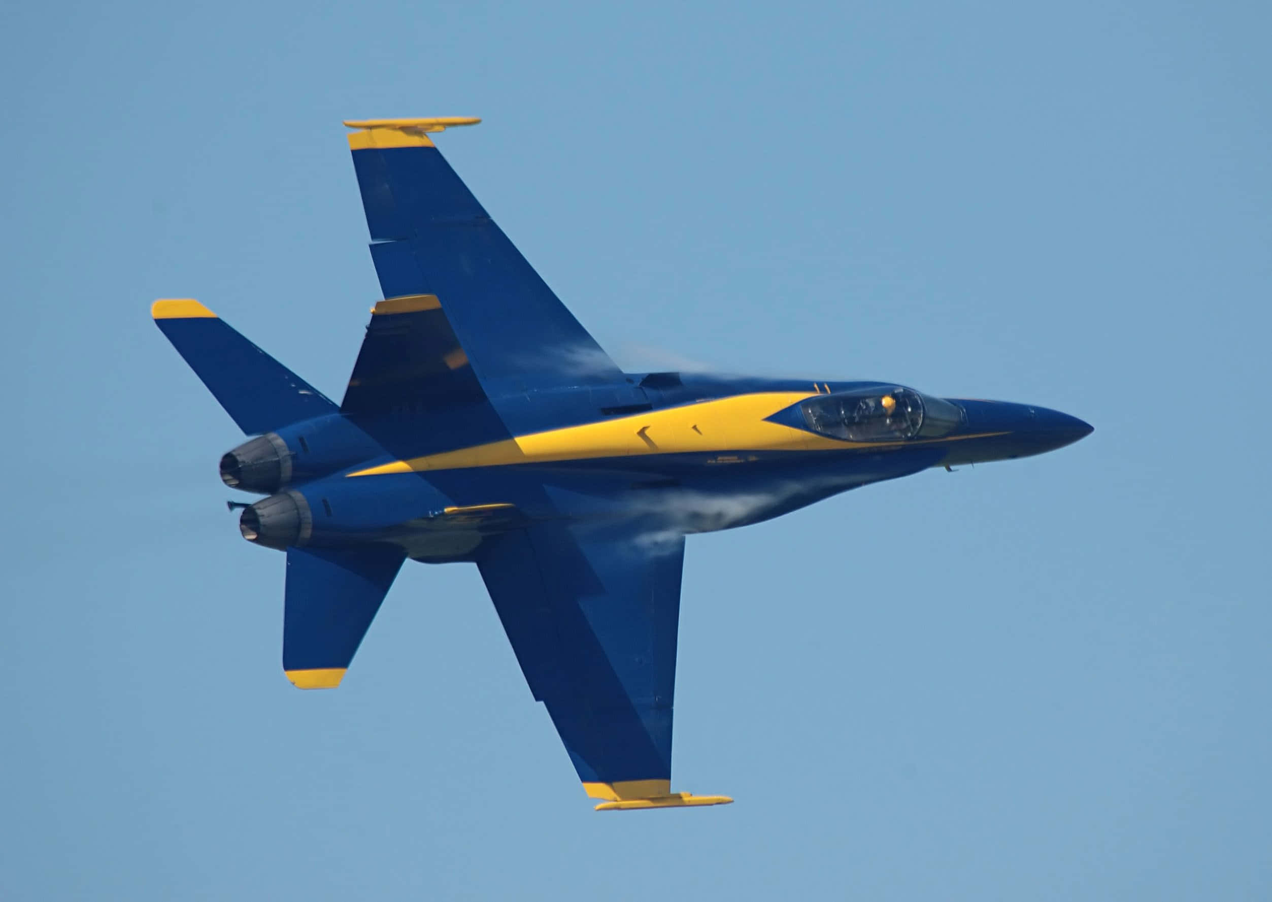 Blue And Yellow Military Plane, fighter jet, clear blue sky, Full HD Desktop Wallpaper