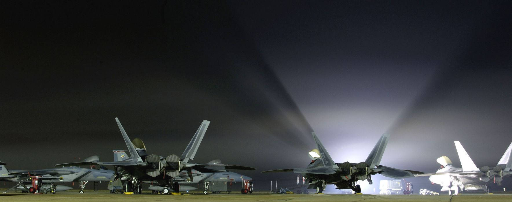 military jets, nighttime, tarmac, HD Desktop Wallpaper