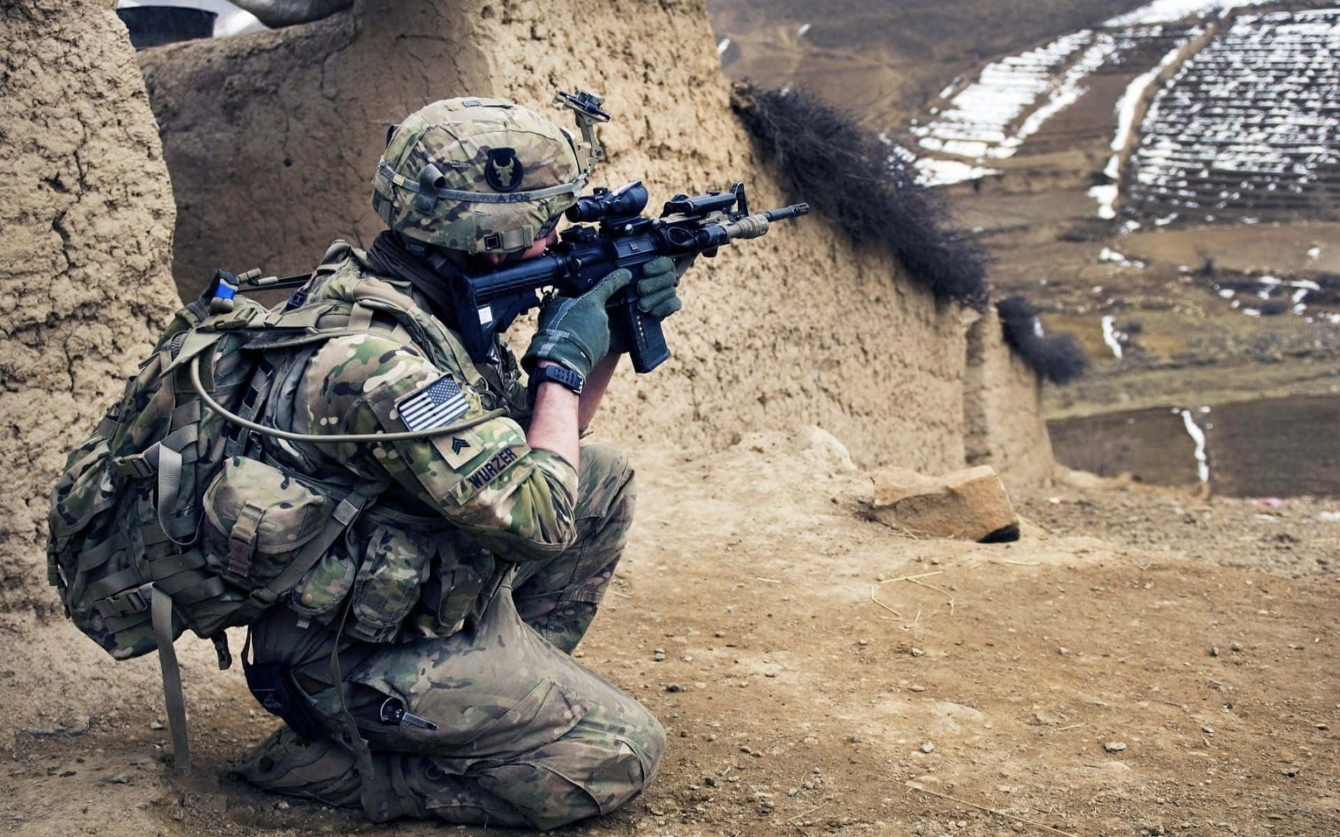 US Military, camouflage gear, mud wall, Full HD Desktop Wallpaper