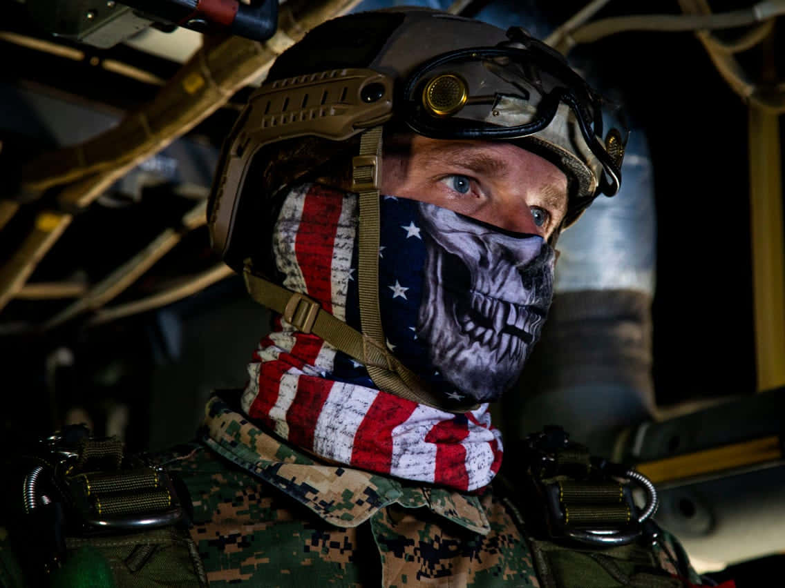 U.S. Military, camouflage gear, skull-patterned face covering, SD Desktop Wallpaper