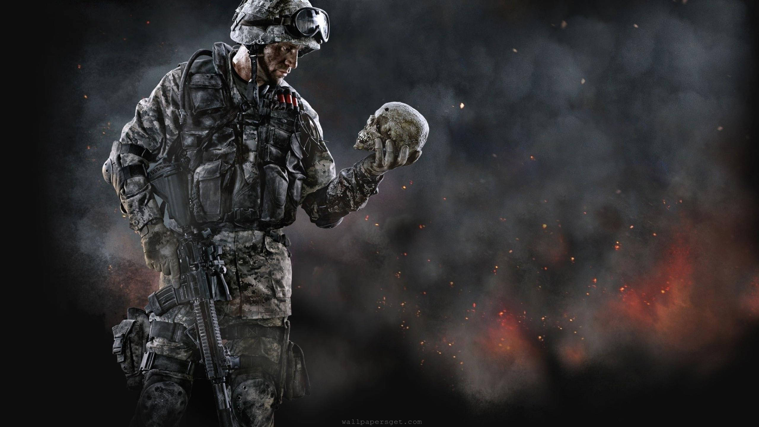 soldier, full combat gear, skull, 2K Desktop Wallpaper