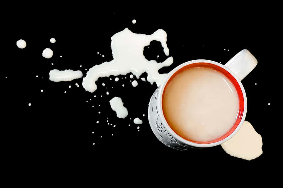milk and coffee, white mug, red rim, SD Desktop Wallpaper