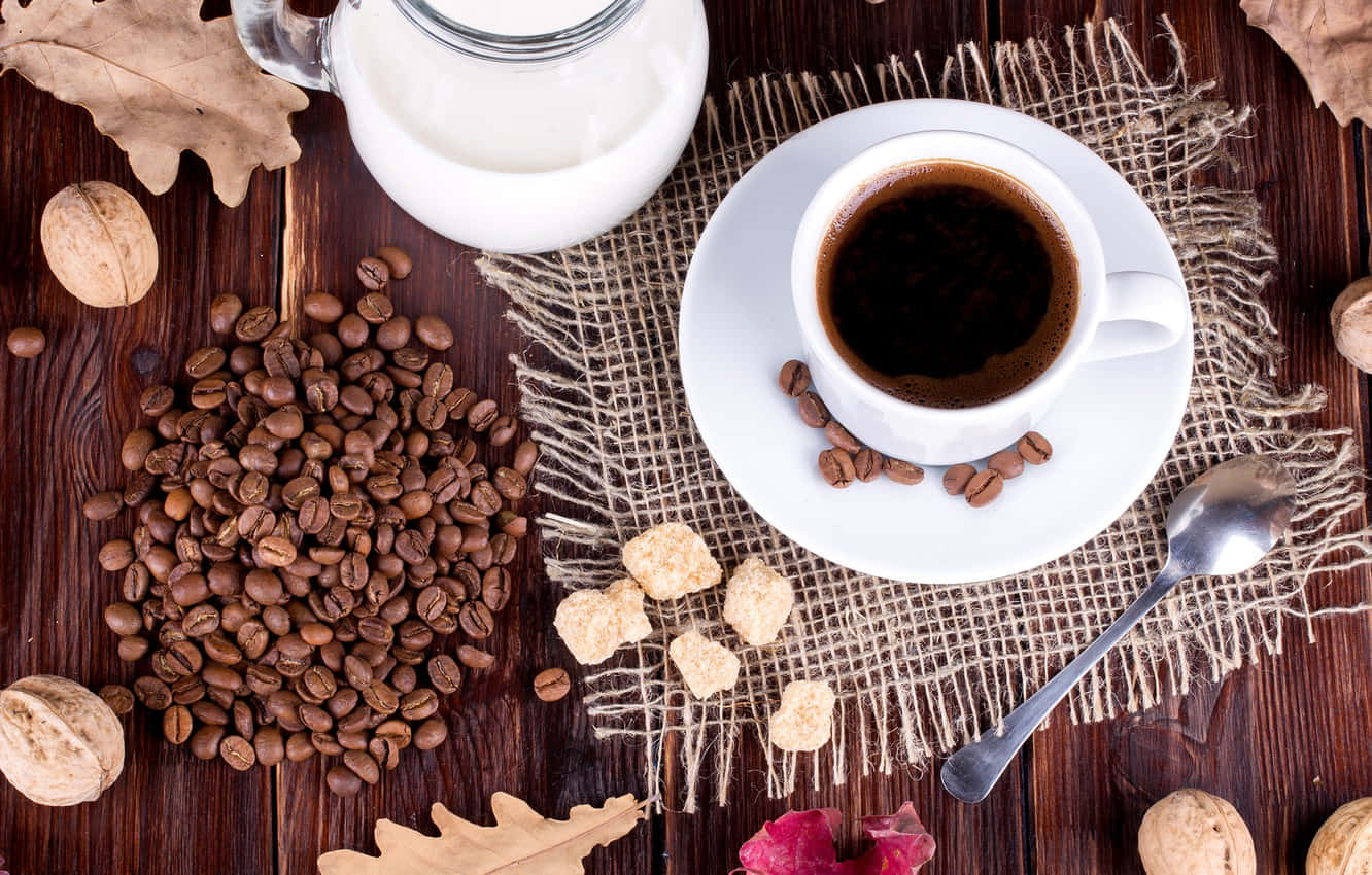 milk and coffee, steaming cup of black coffee, glass milk jug, HD Desktop Wallpaper