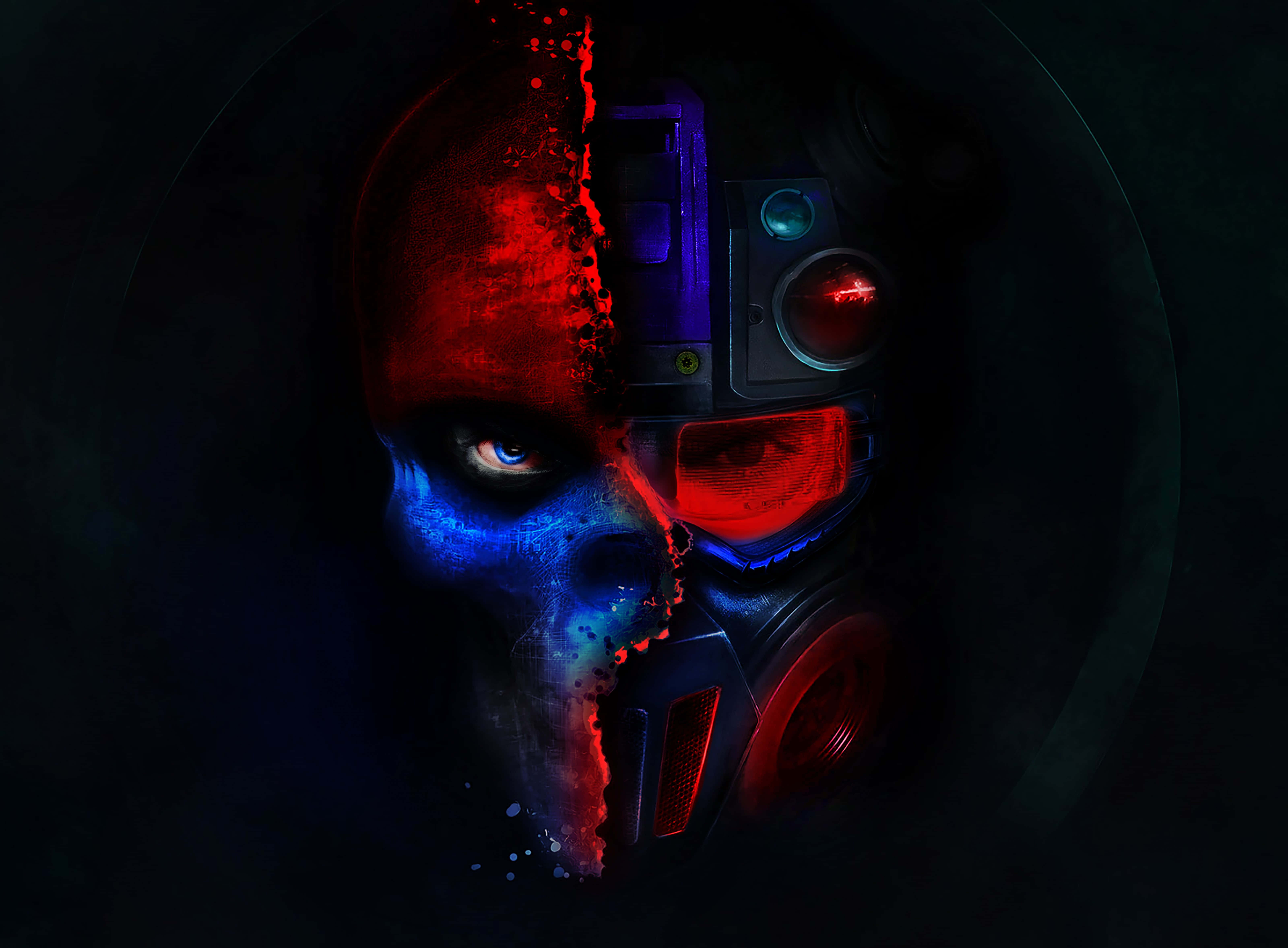 Half And Half, red, blue, 5K Desktop Wallpaper