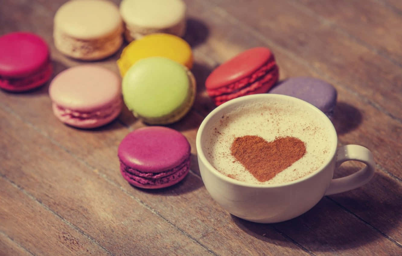 milk and coffee, white mug, cinnamon heart, HD Desktop Wallpaper