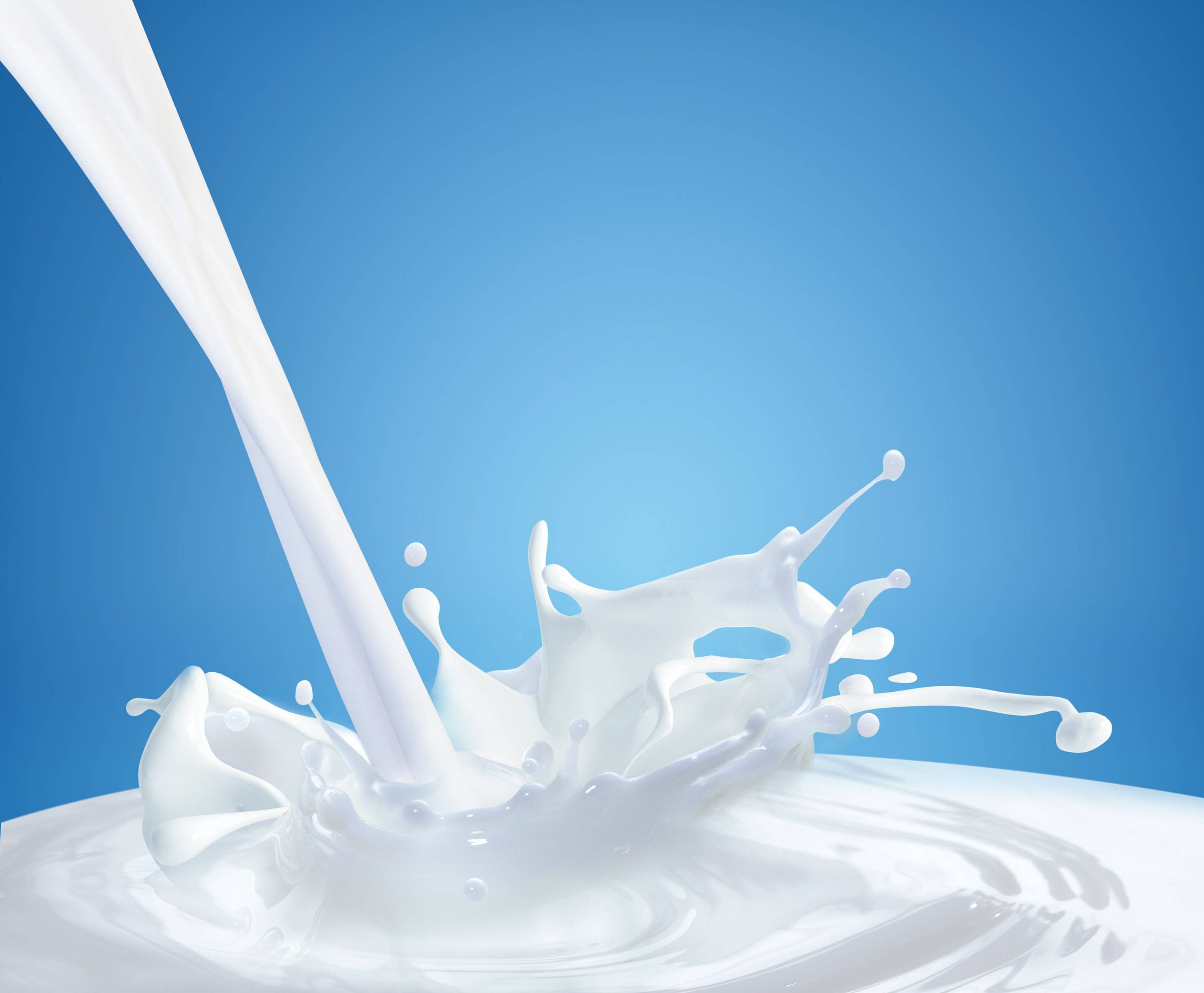 white milk, solid blue background, frozen moment, 2K Desktop Wallpaper
