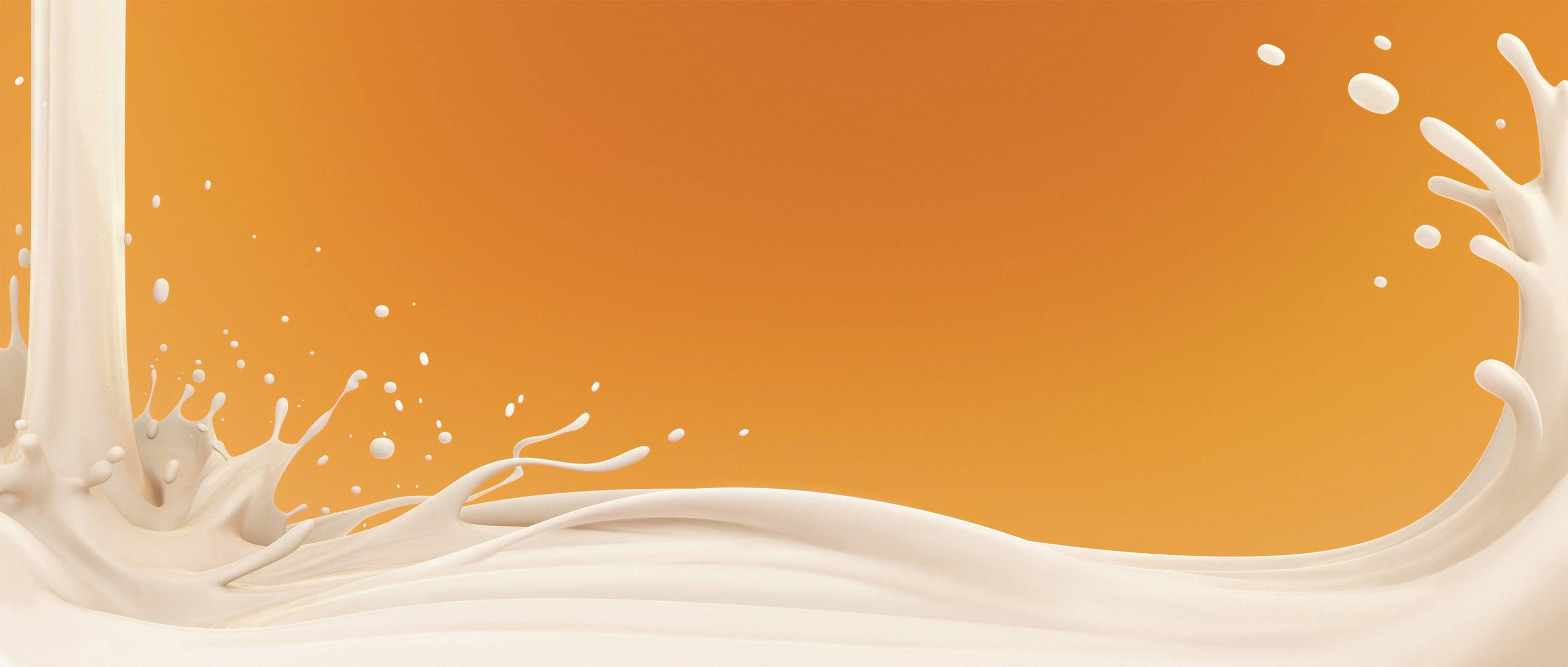 splashing milk, creamy white liquid, warm orange gradient background, 2K Desktop Wallpaper