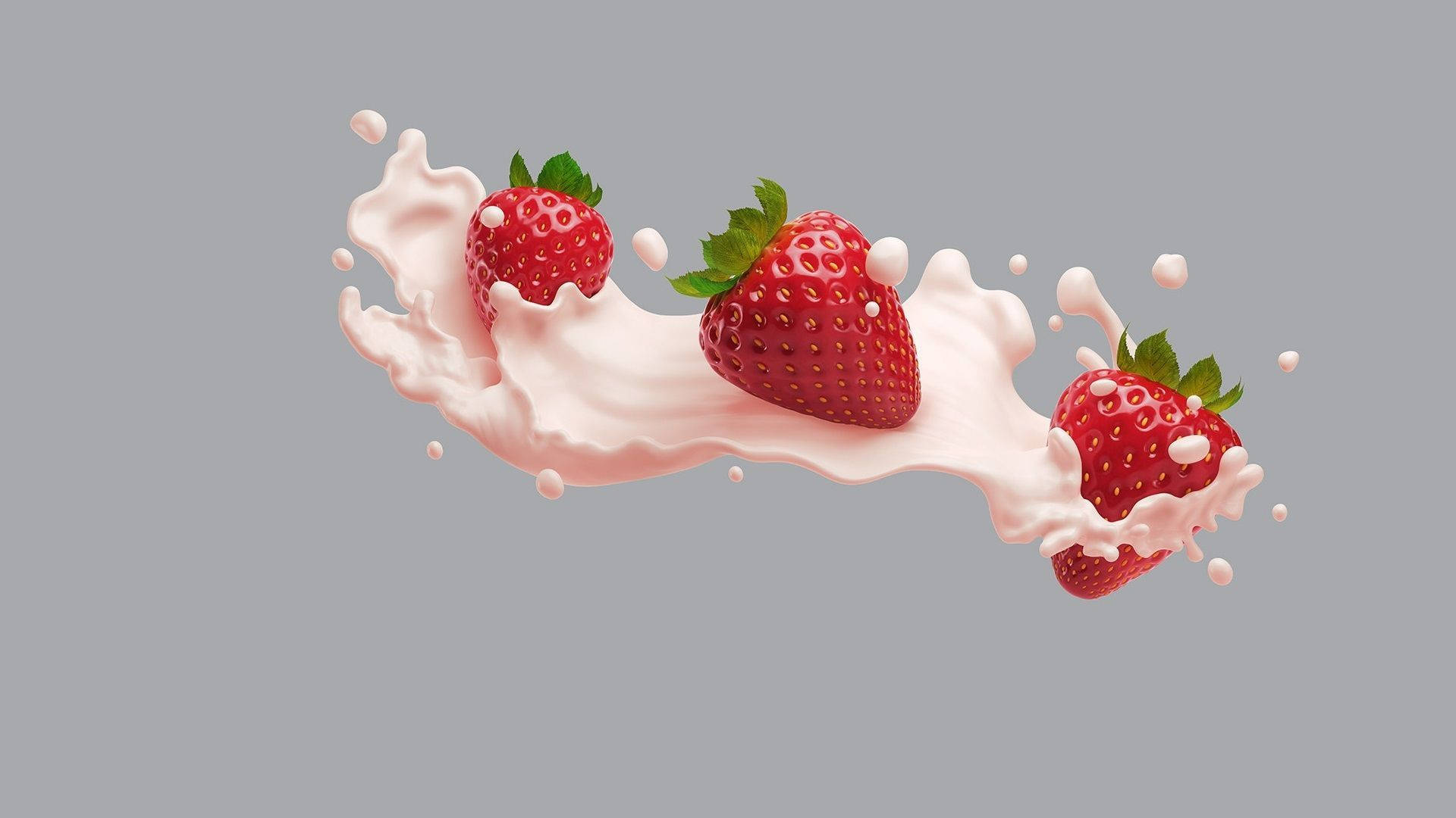 floating milk, strawberry, creamy milk splash, Full HD Desktop Wallpaper