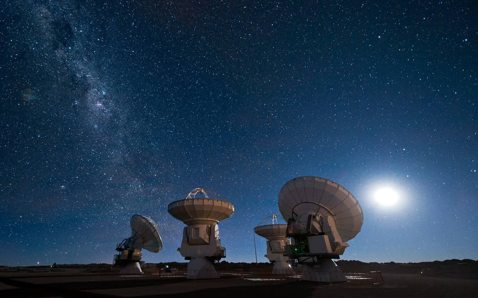 Milky Way Galaxy, radio telescopes, starry night sky, Full HD Desktop Wallpaper