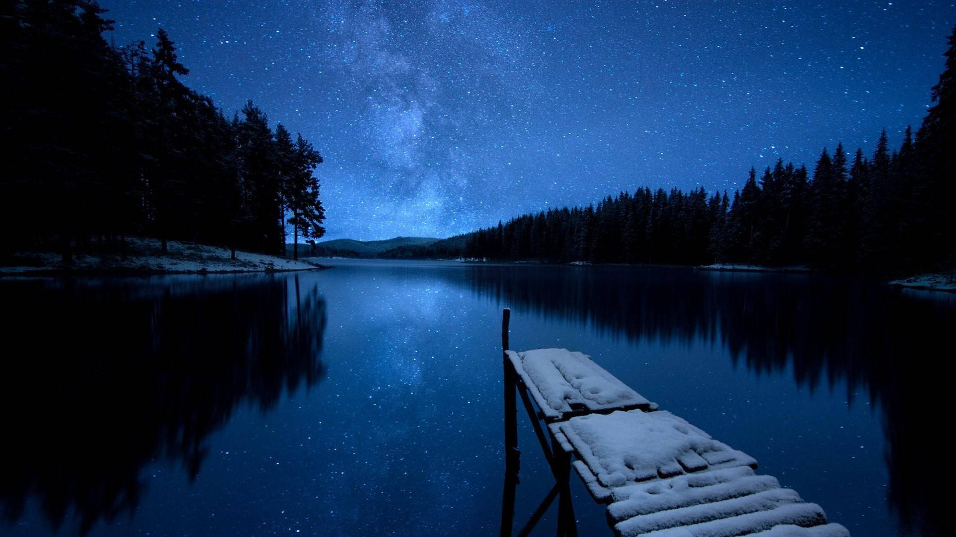 Milky Way Galaxy, lake, starry night, Full HD Desktop Wallpaper