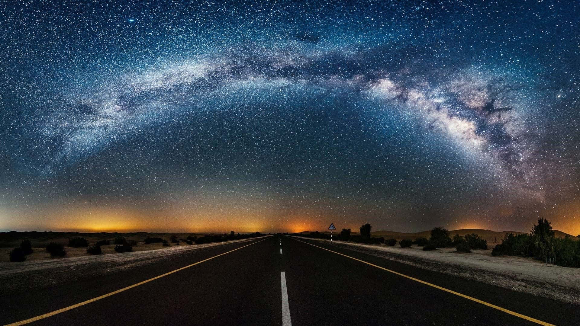 Milky Way, starry night sky, desert road, Full HD Desktop Wallpaper