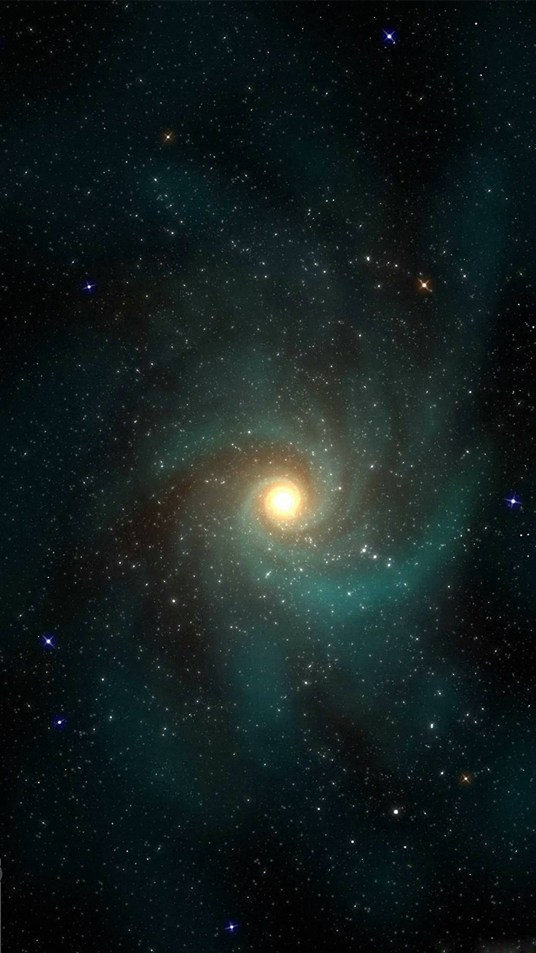 green spiral galaxy, teal and gold hues, starfield, Full HD Phone Wallpaper