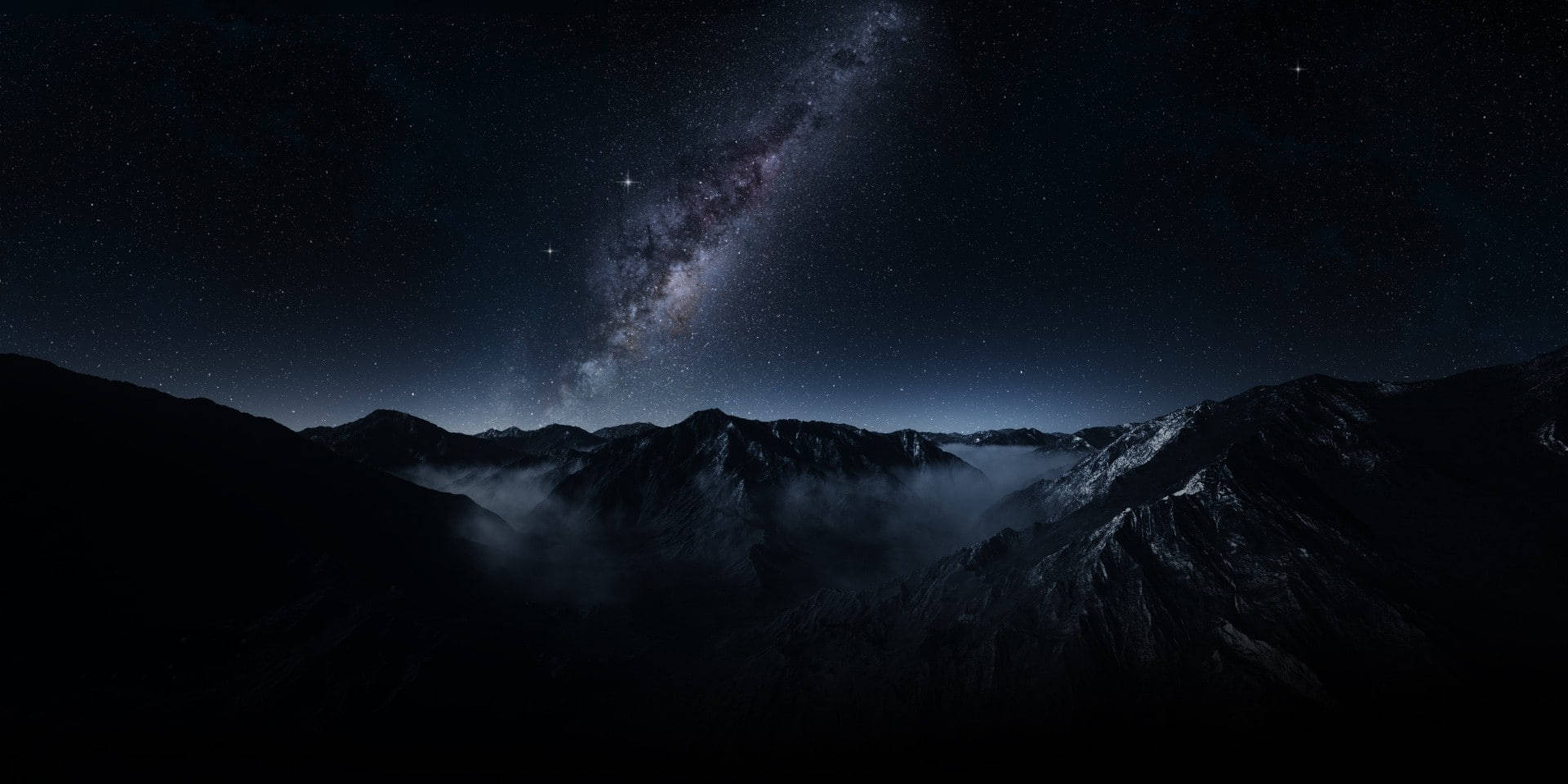 Milky Way Galaxy, mountain range, starry sky, Full HD Desktop Wallpaper