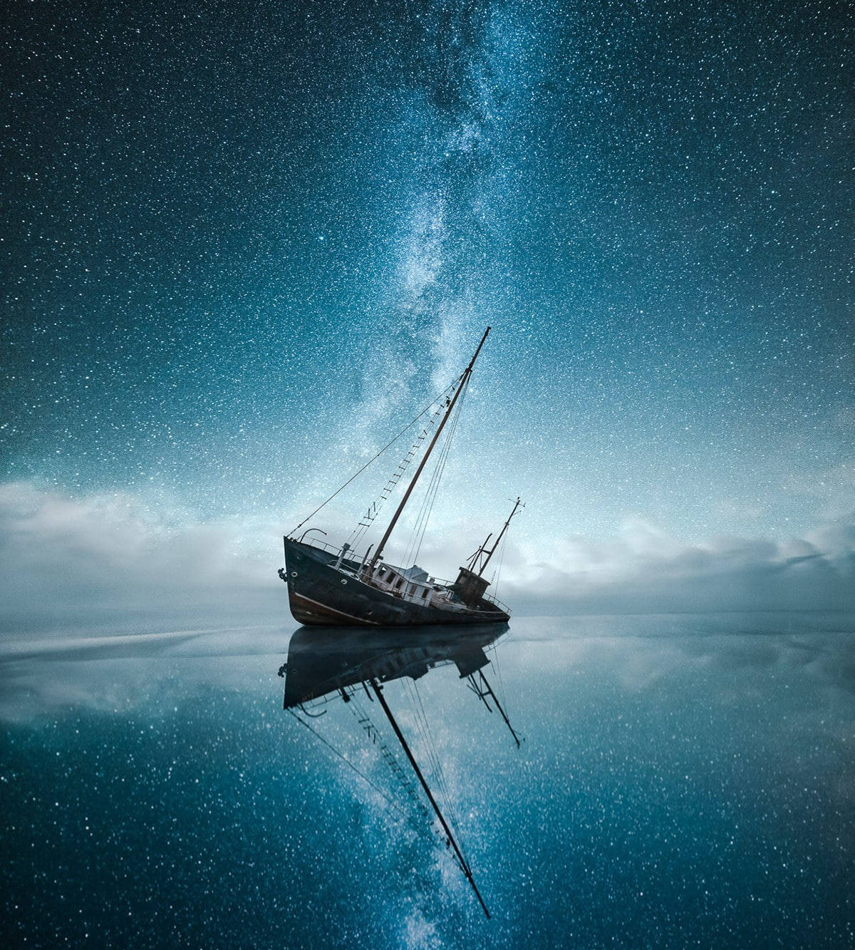 Milky Way Galaxy, starry sky, lone ship, HD Phone Wallpaper