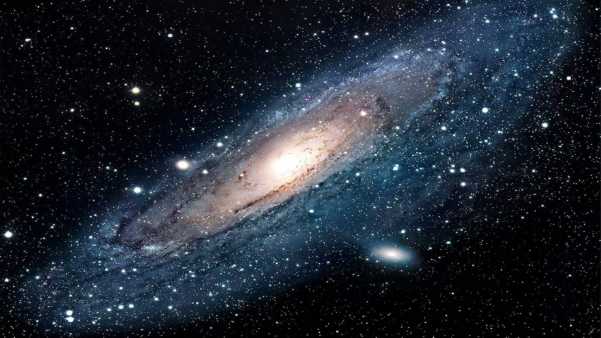 Milky Way, golden core, blue nebulae, Full HD Desktop Wallpaper