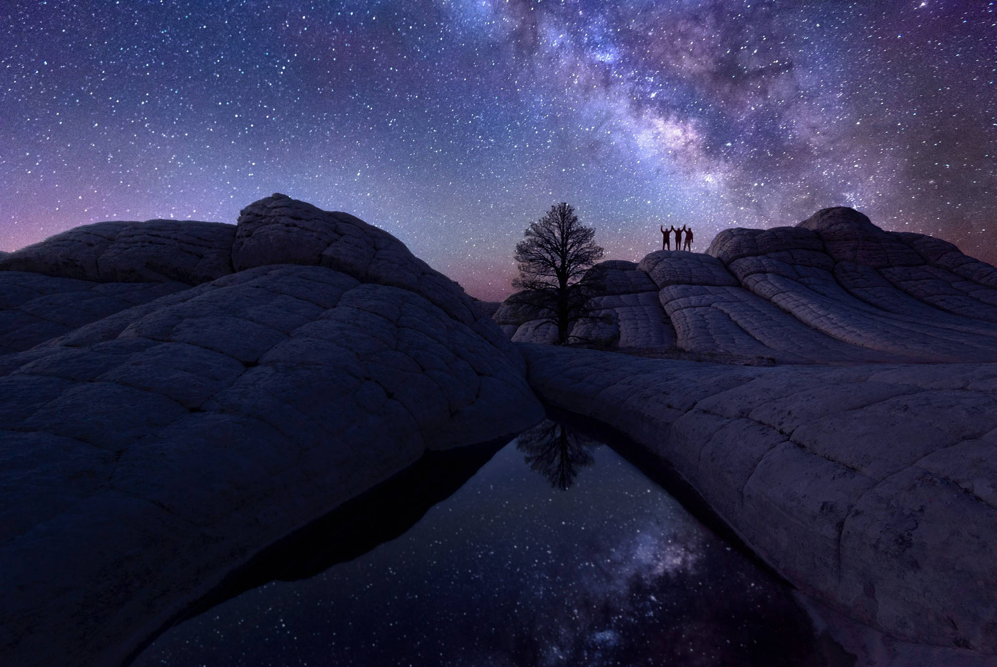 Milky Way, rugged rock formations, vibrant starry sky, Full HD Desktop Wallpaper