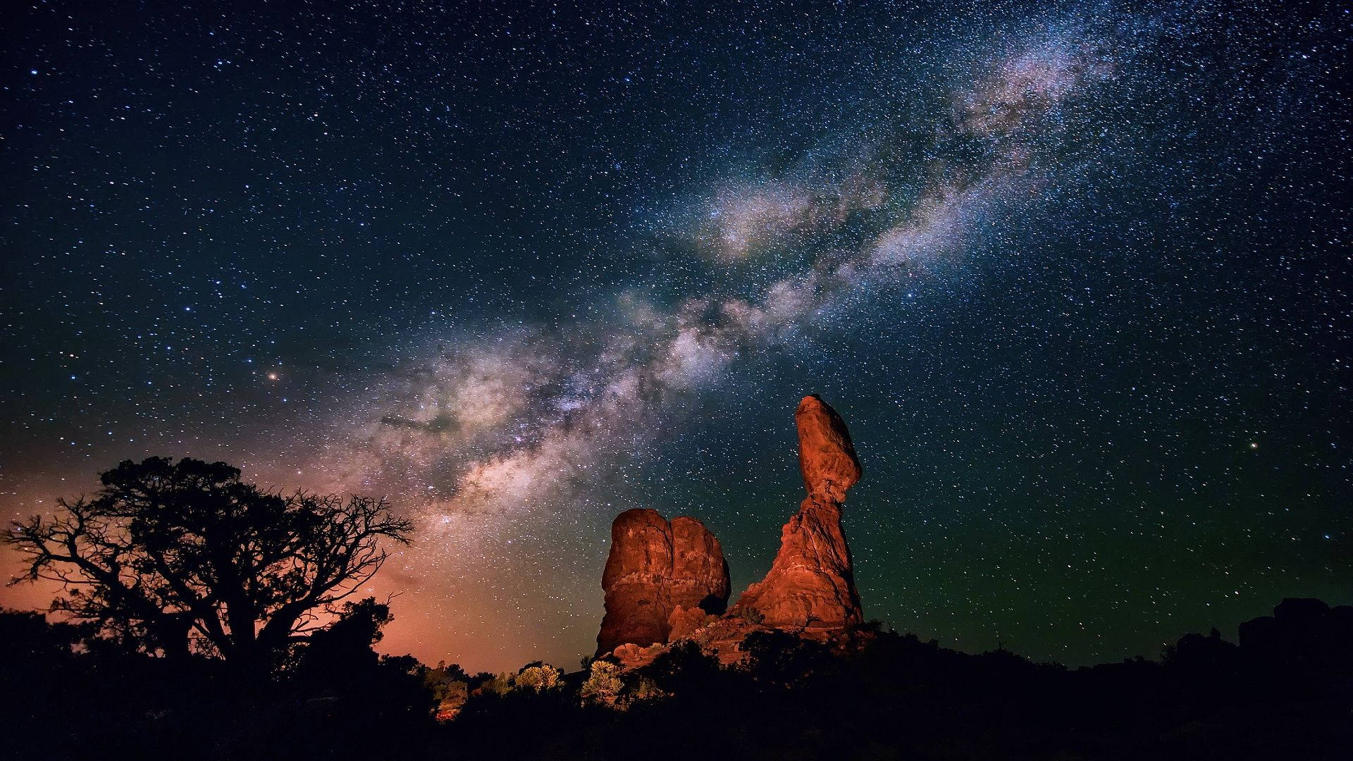 Milky Way, rock formation, starry night sky, Full HD Desktop Wallpaper