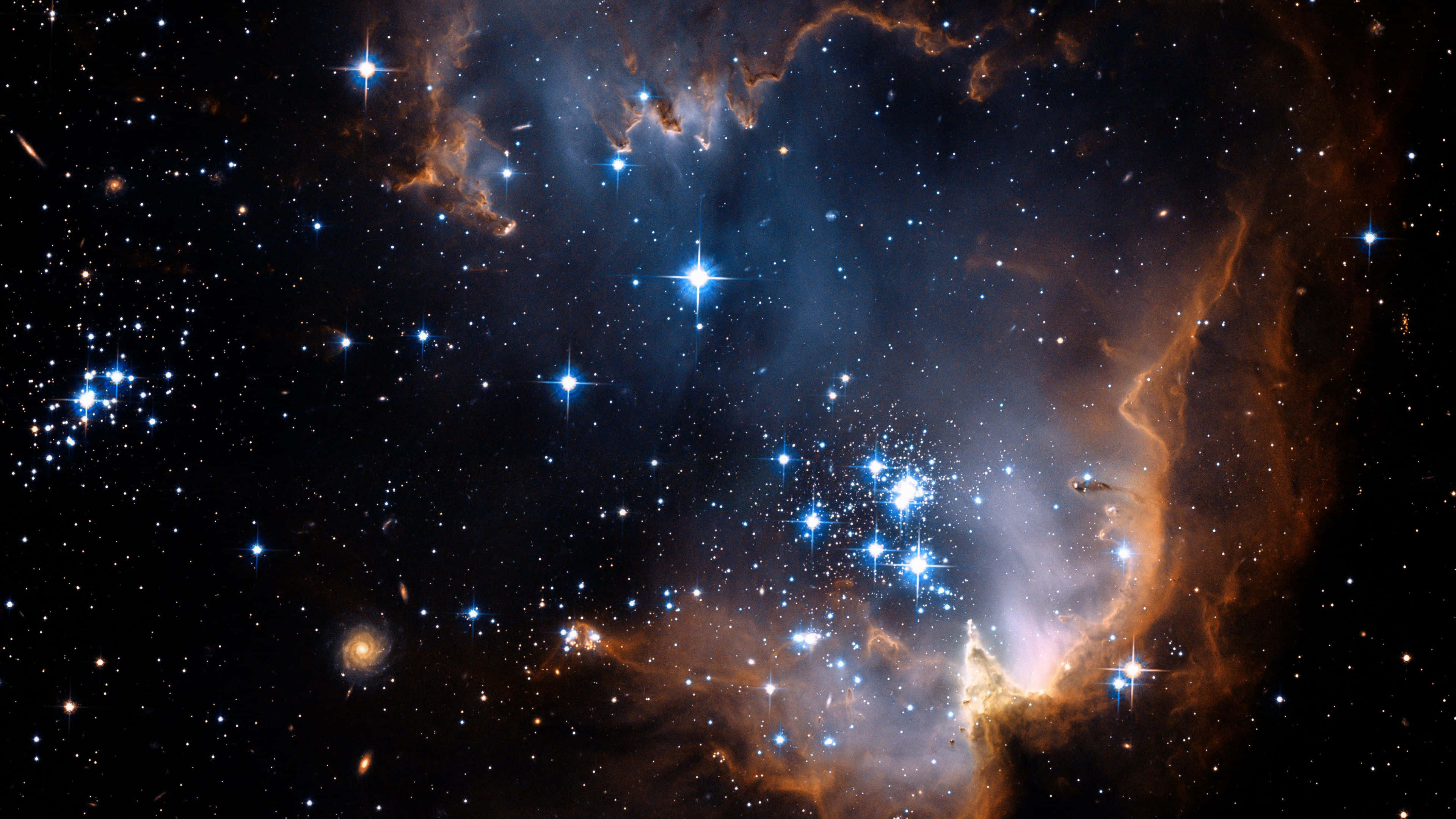 Milky Way, cosmic nebula, glowing orange and blue gases, 4K Desktop Wallpaper