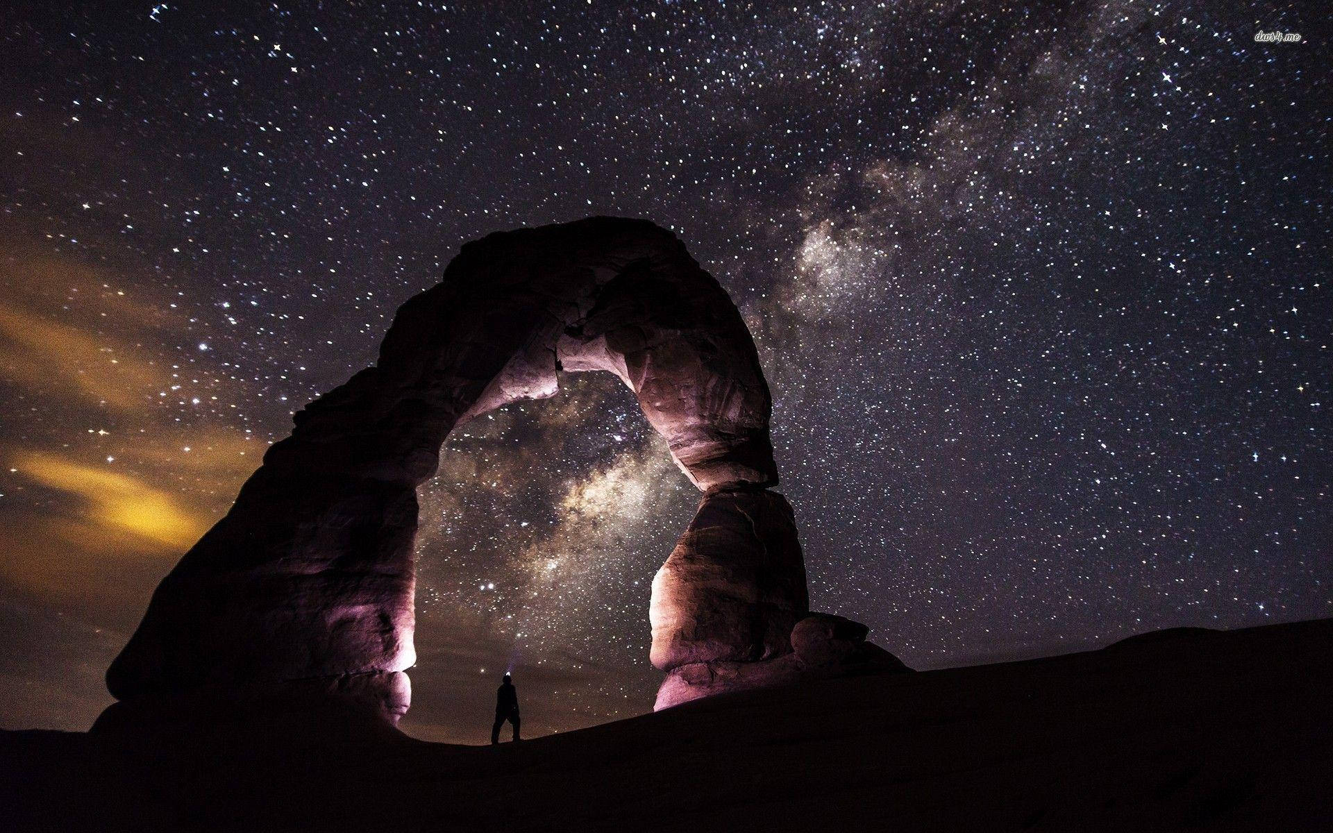 Milky Way, sandstone arch, desert night sky, Full HD Desktop Wallpaper