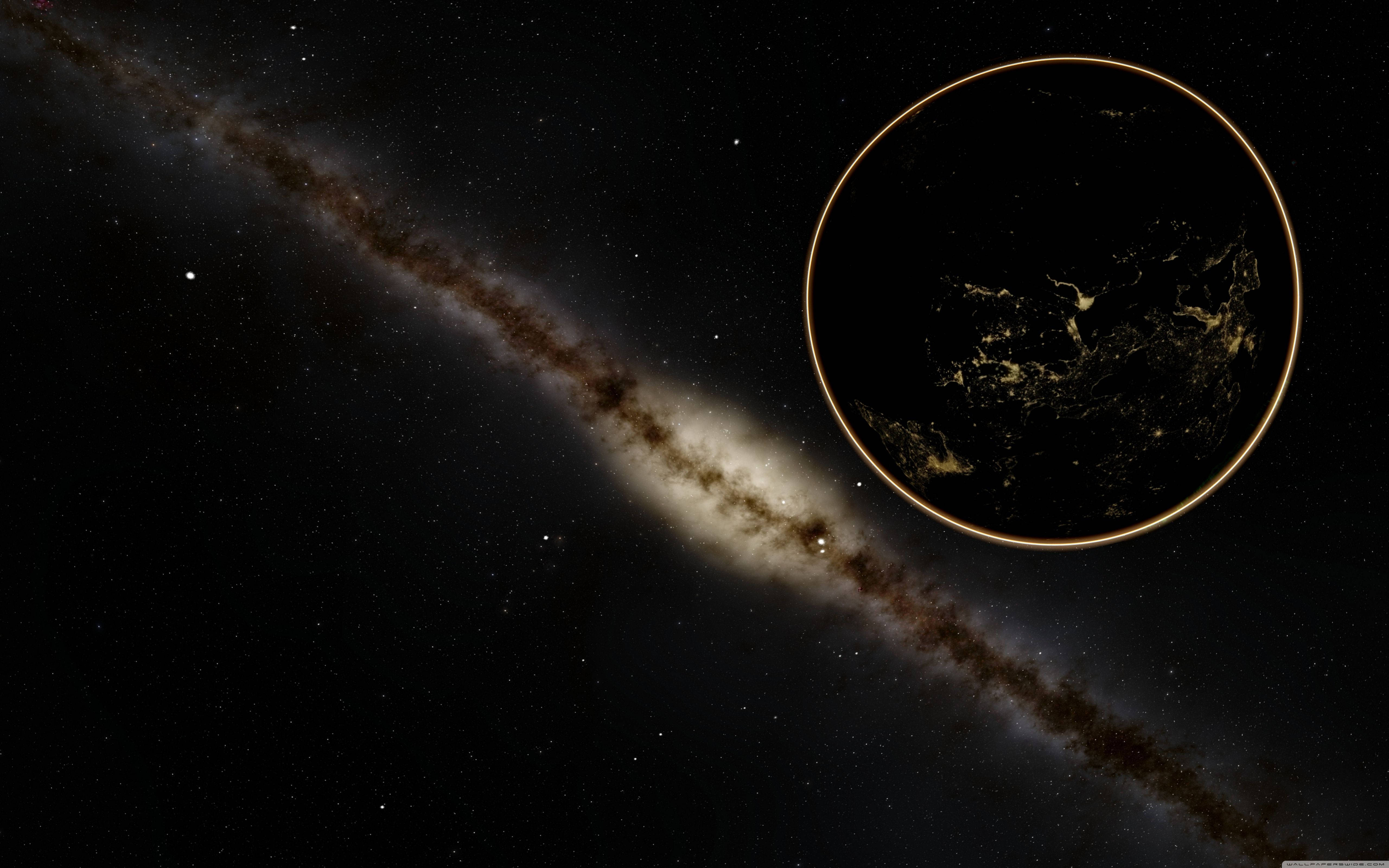 Milky Way, spiral galaxy, glowing circular frame, 5K Desktop Wallpaper