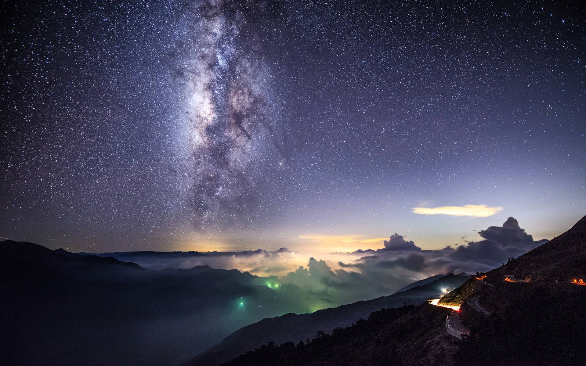 Milky Way, mountain peaks, sea of clouds, Full HD Desktop Wallpaper