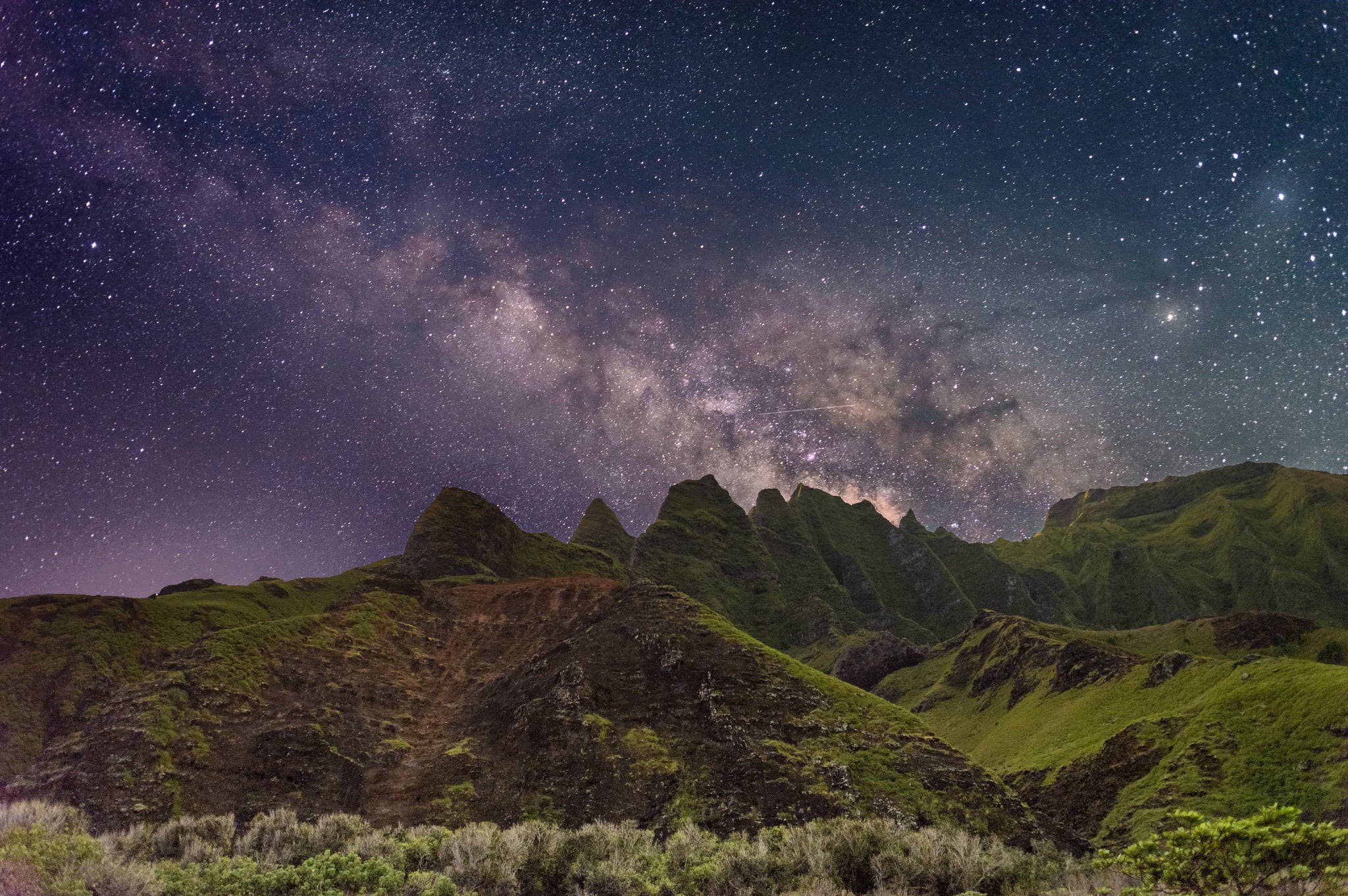 Milky Way, Green Hills, night sky, Full HD Desktop Wallpaper