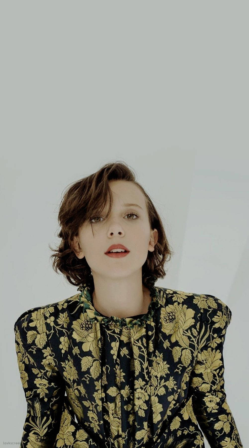 Millie Bobby Brown, vintage dress, black and gold floral blouse, HD Phone Wallpaper