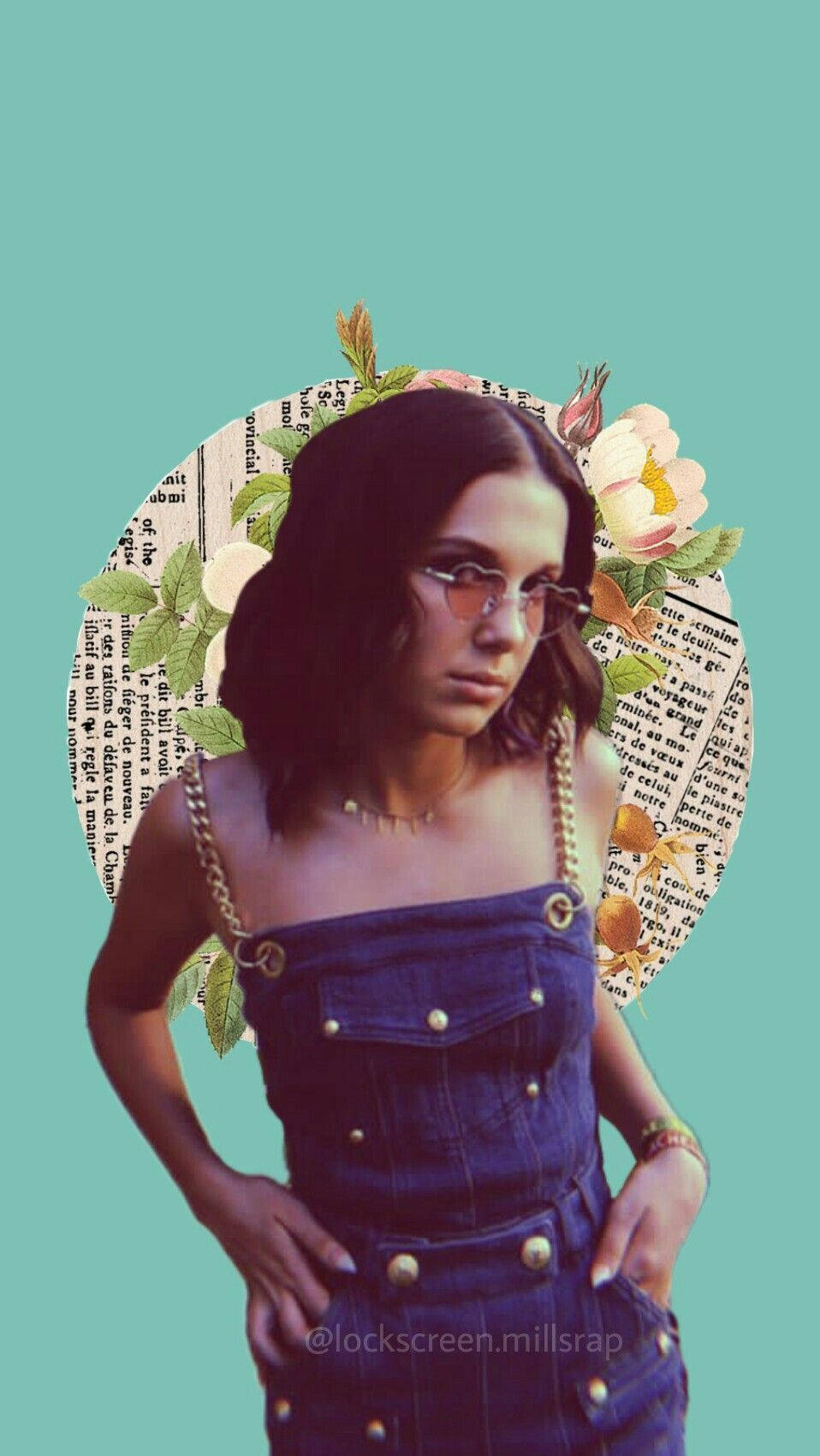 Millie Bobby Brown, denim overalls, glasses, HD Phone Wallpaper
