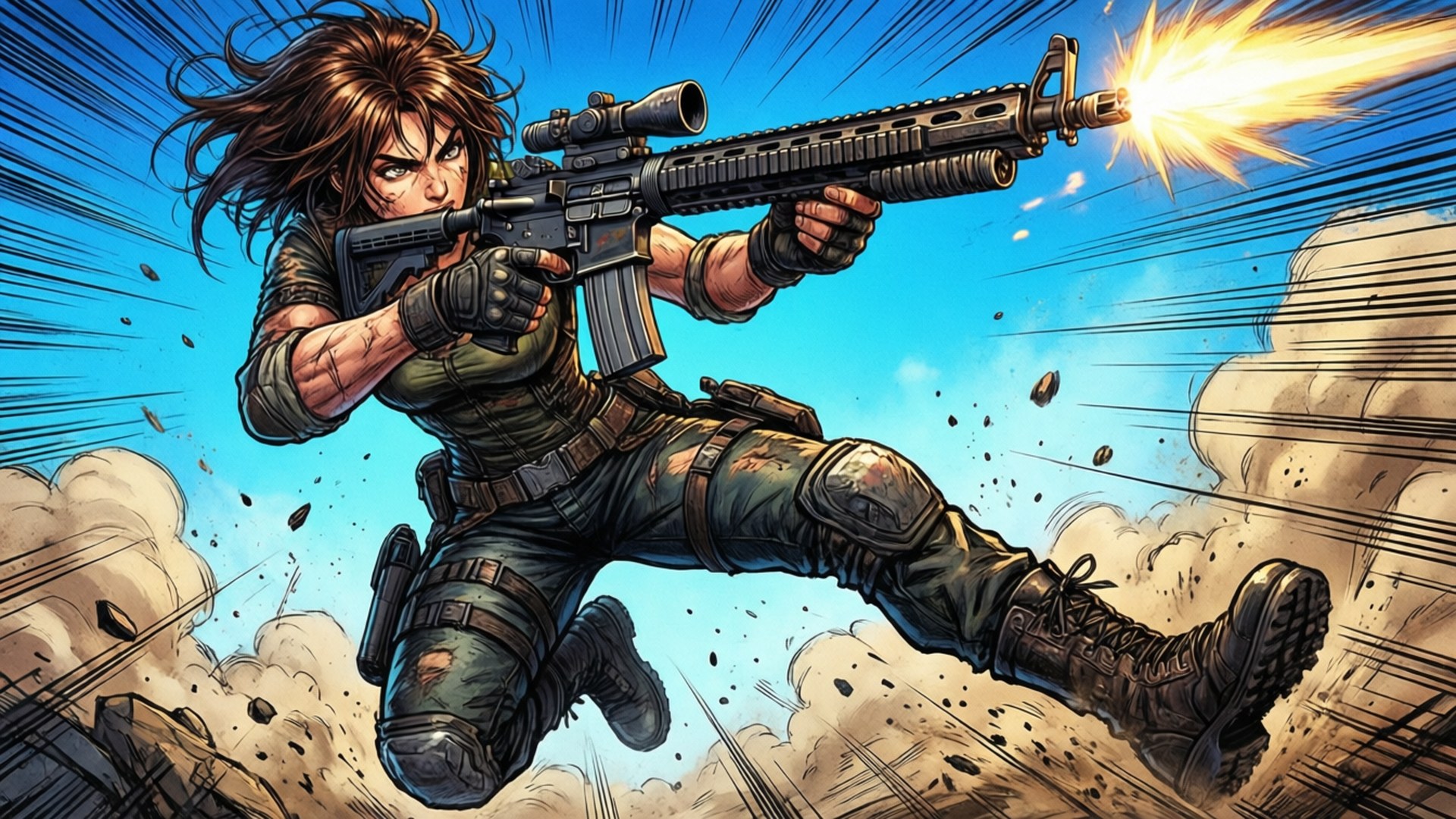 Milly Thompson, action jump, manga style, Full HD Desktop Wallpaper