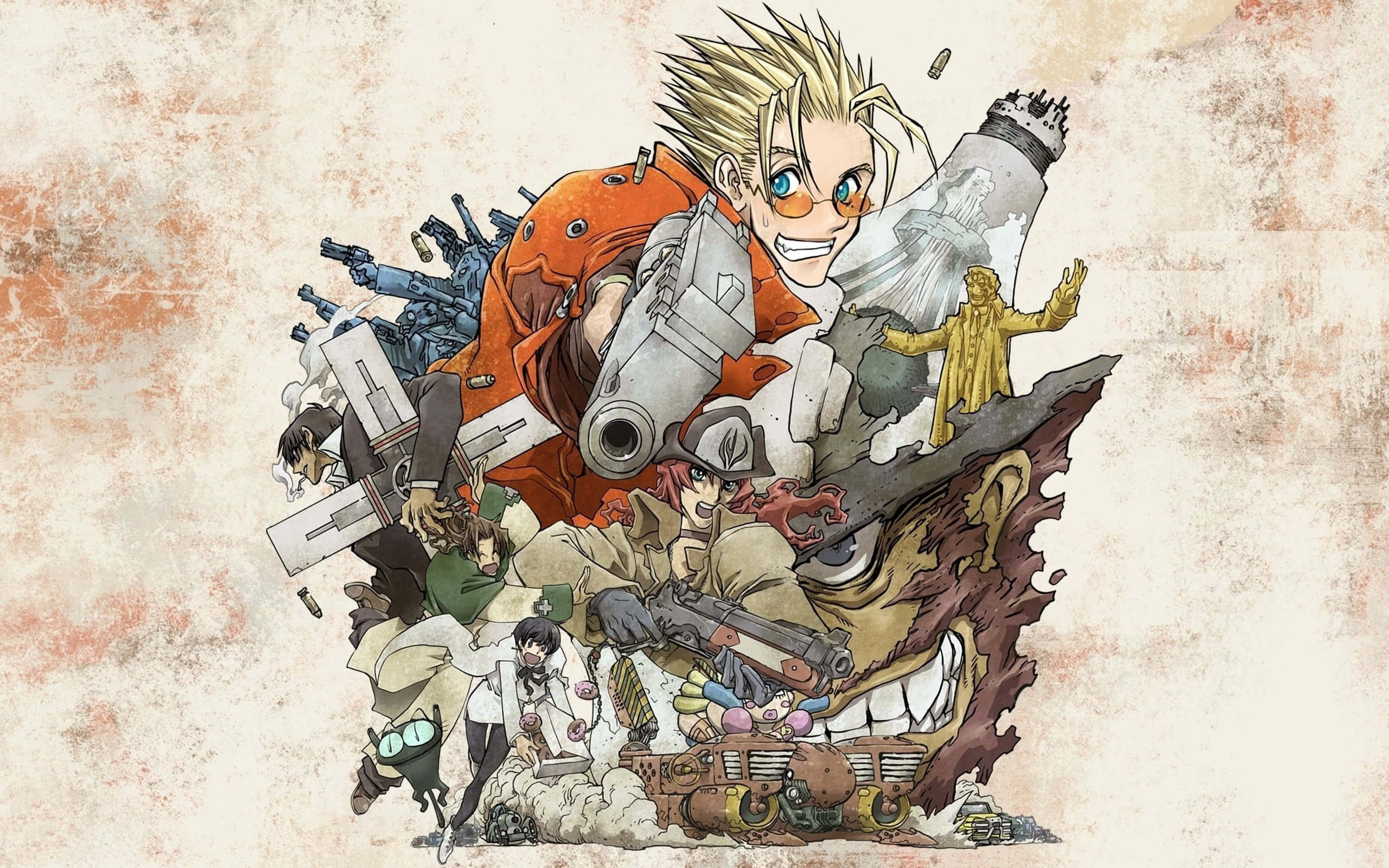 Milly Thompson, anime collage, weapons, 2K Desktop Wallpaper