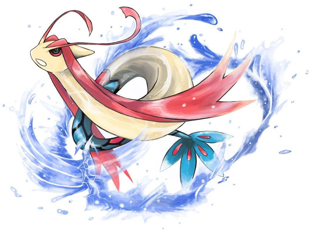 Milotic, water-type Pokémon, blue and red energy, SD Desktop Wallpaper