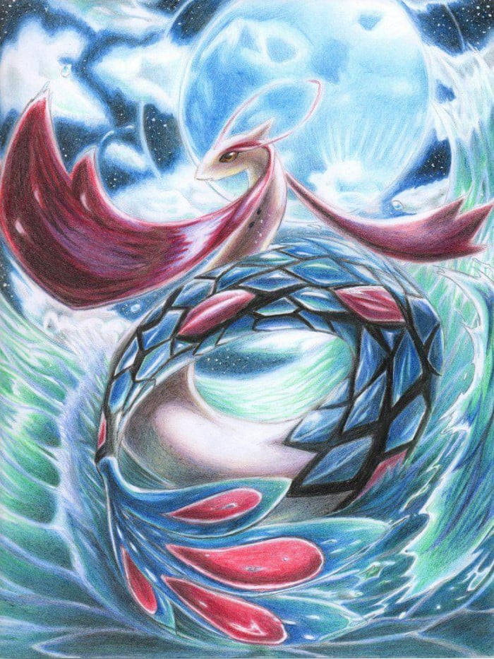 Milotic, red fins, blue scales, SD Phone Wallpaper