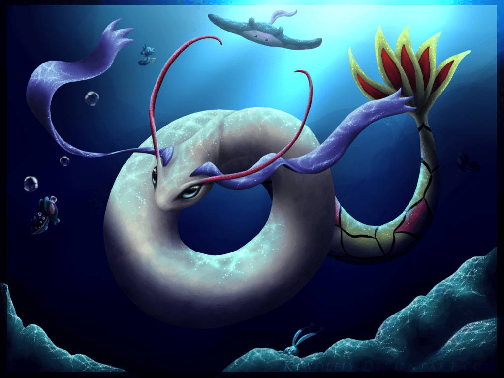 Milotic, purple fins, colorful tail, SD Desktop Wallpaper