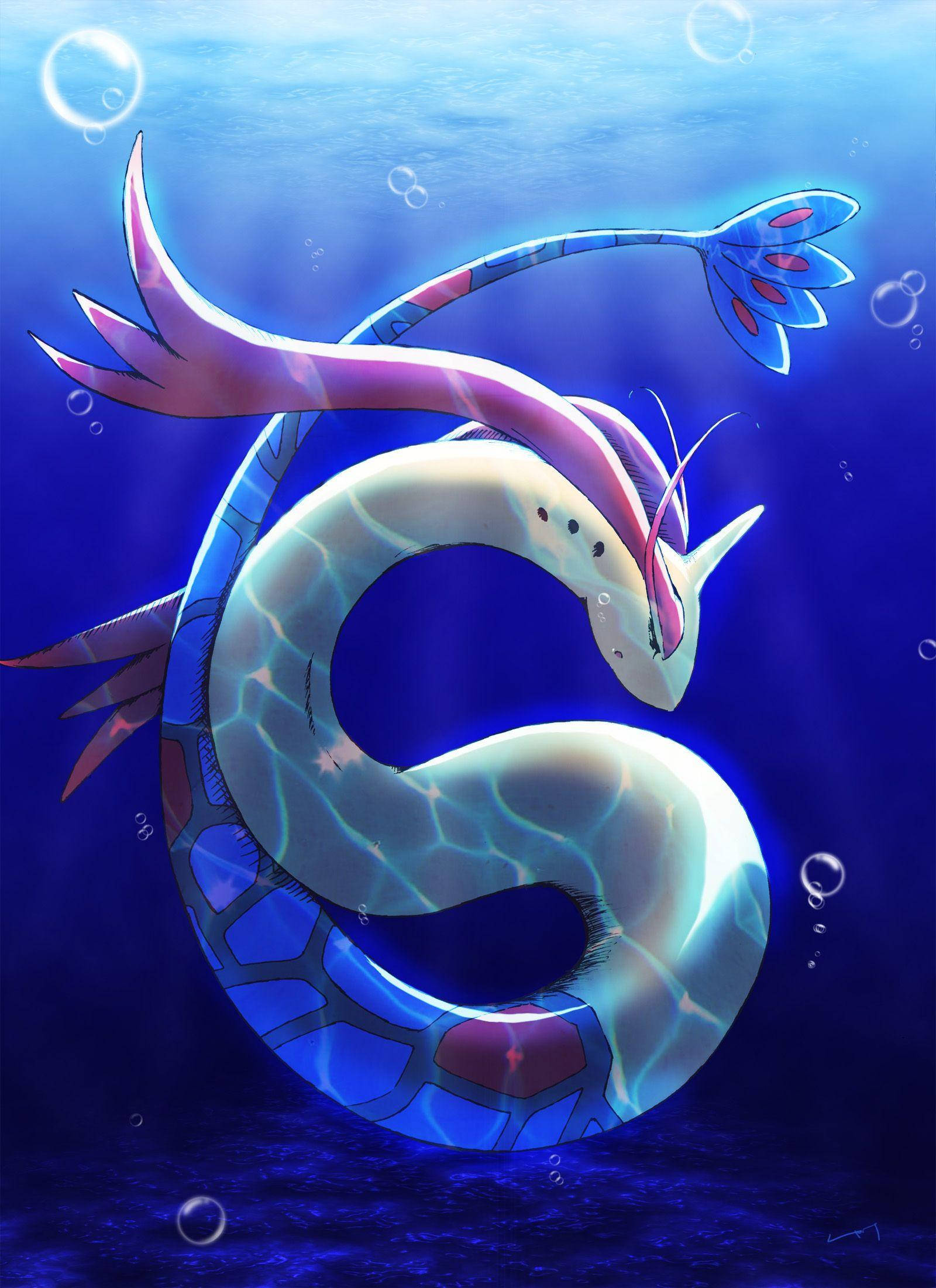 Milotic, glowing blue scales, pink fins, Full HD Phone Wallpaper
