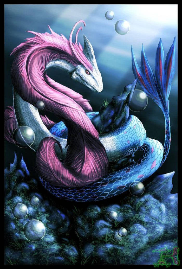 Milotic, pink and blue scaled, flowing mane, SD Phone Wallpaper