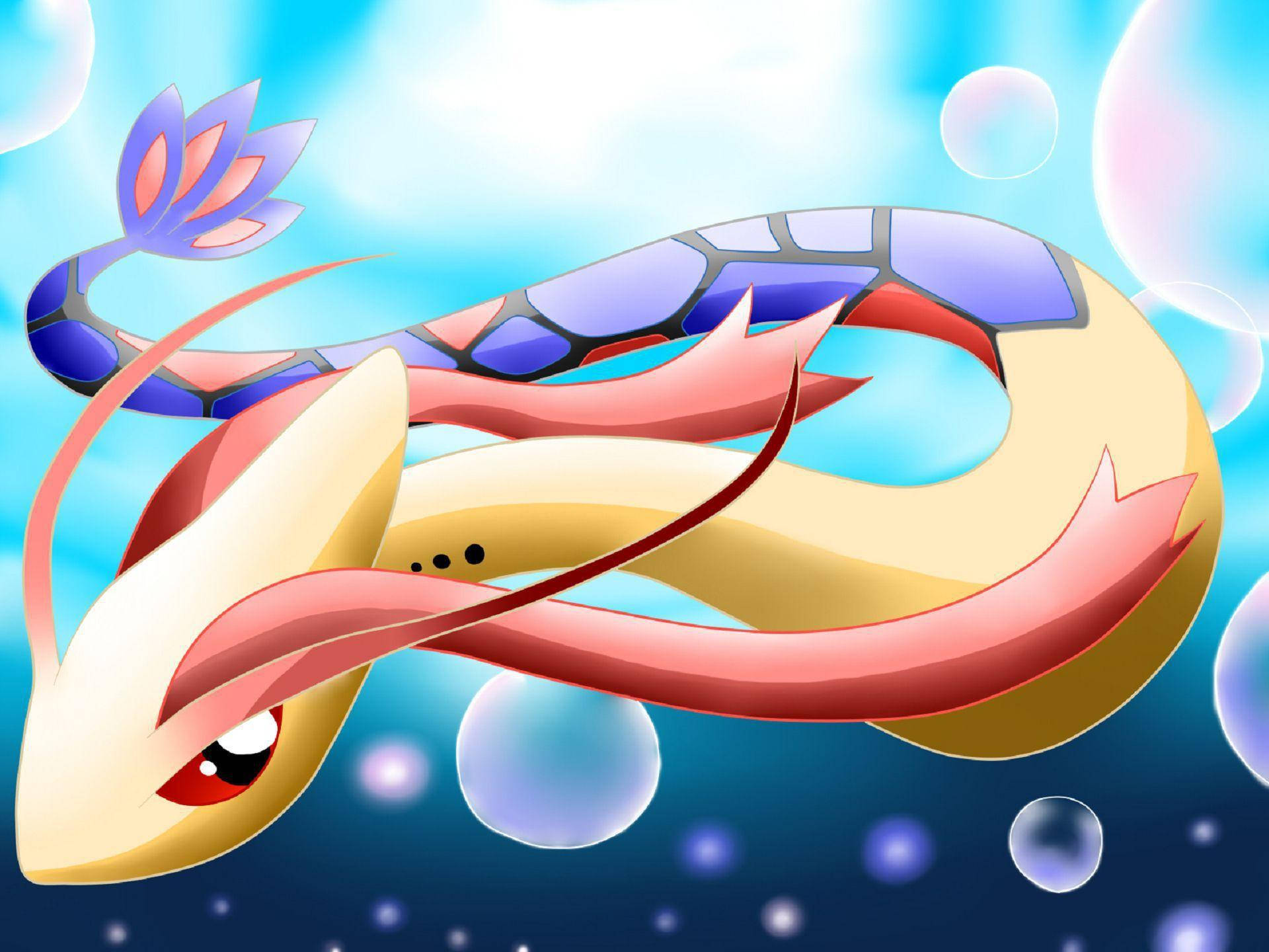 Milotic, golden body, blue scales, Full HD Desktop Wallpaper
