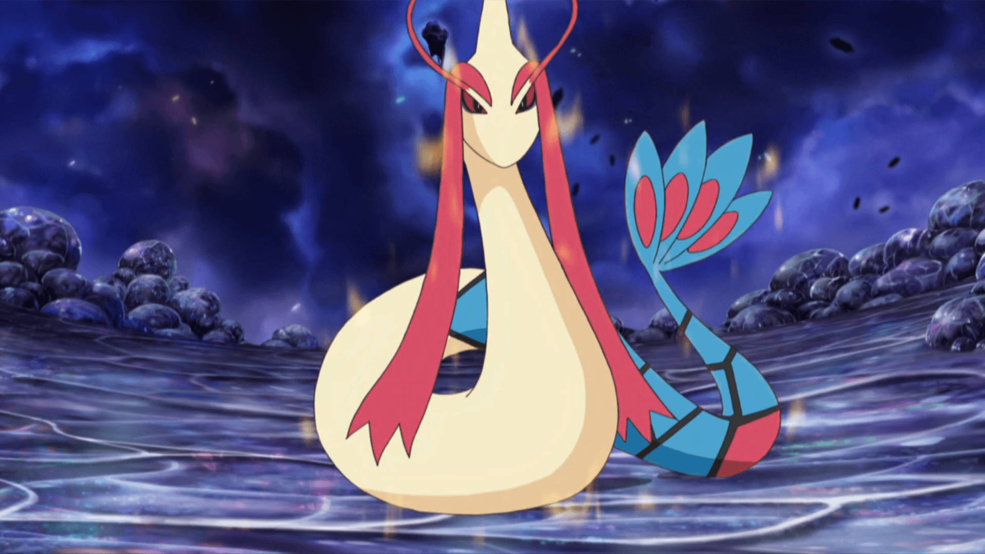 Milotic, red fins, blue tail, Full HD Desktop Wallpaper