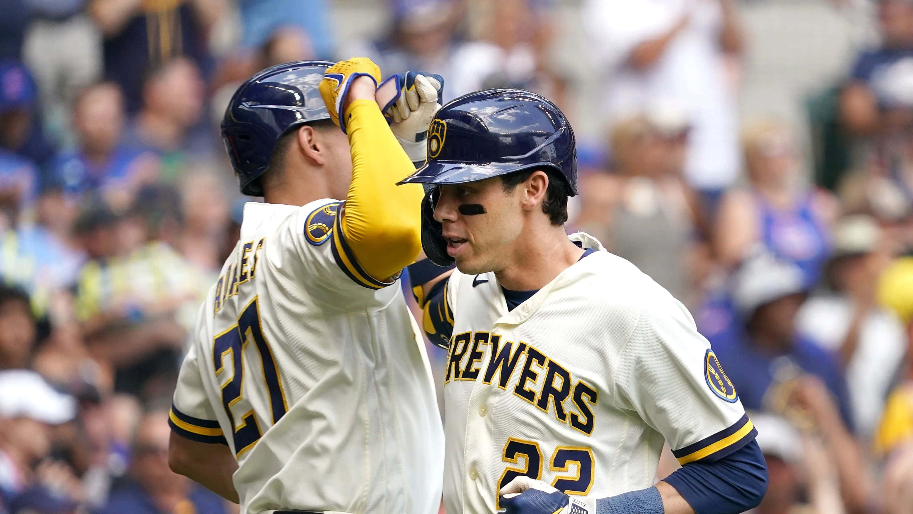 Milwaukee Brewers, white uniforms, blue and gold accents, 2K Desktop Wallpaper