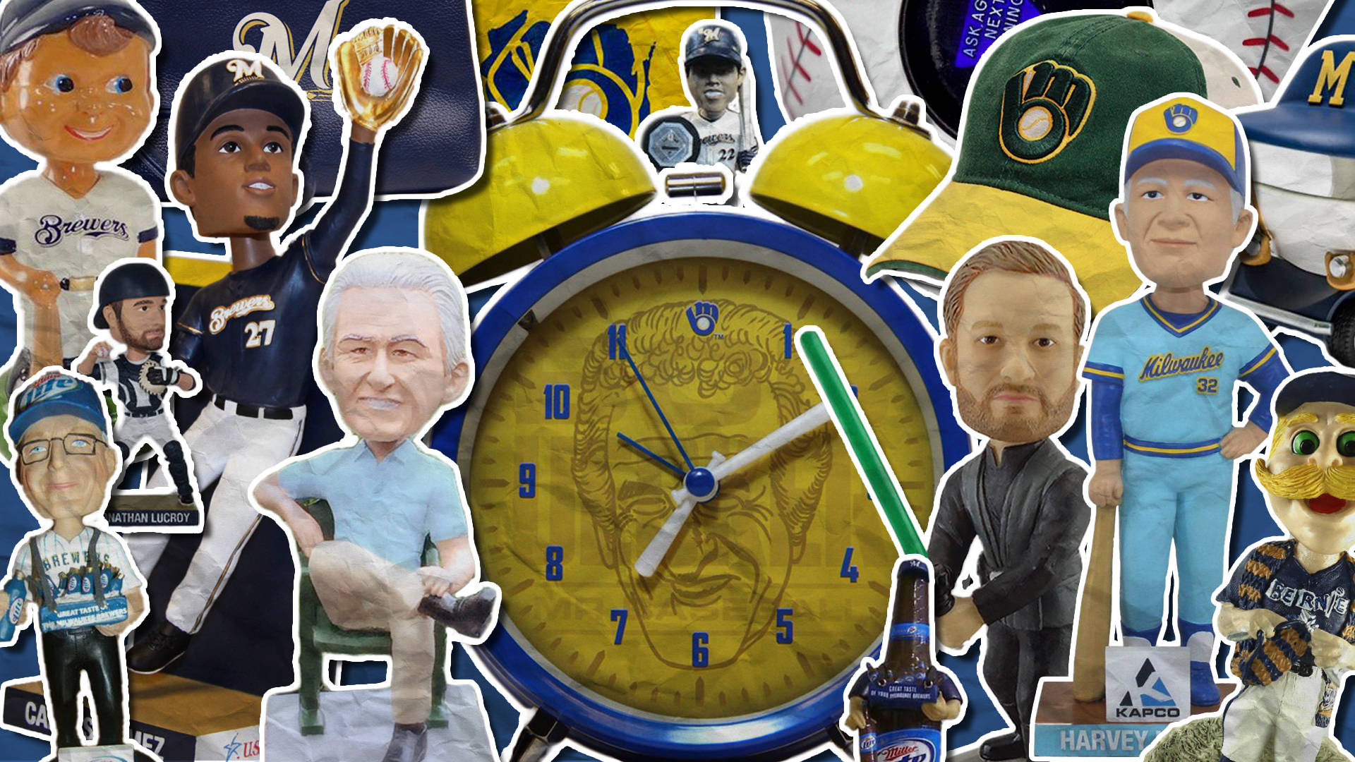 Milwaukee Brewers, bobbleheads, collage, Full HD Desktop Wallpaper