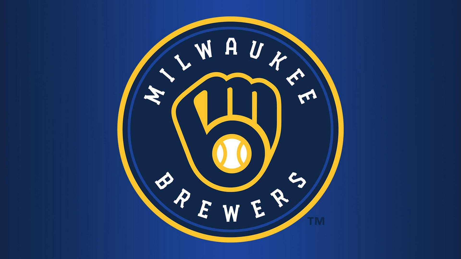 Milwaukee Brewers, yellow and white, textured blue background, Full HD Desktop Wallpaper