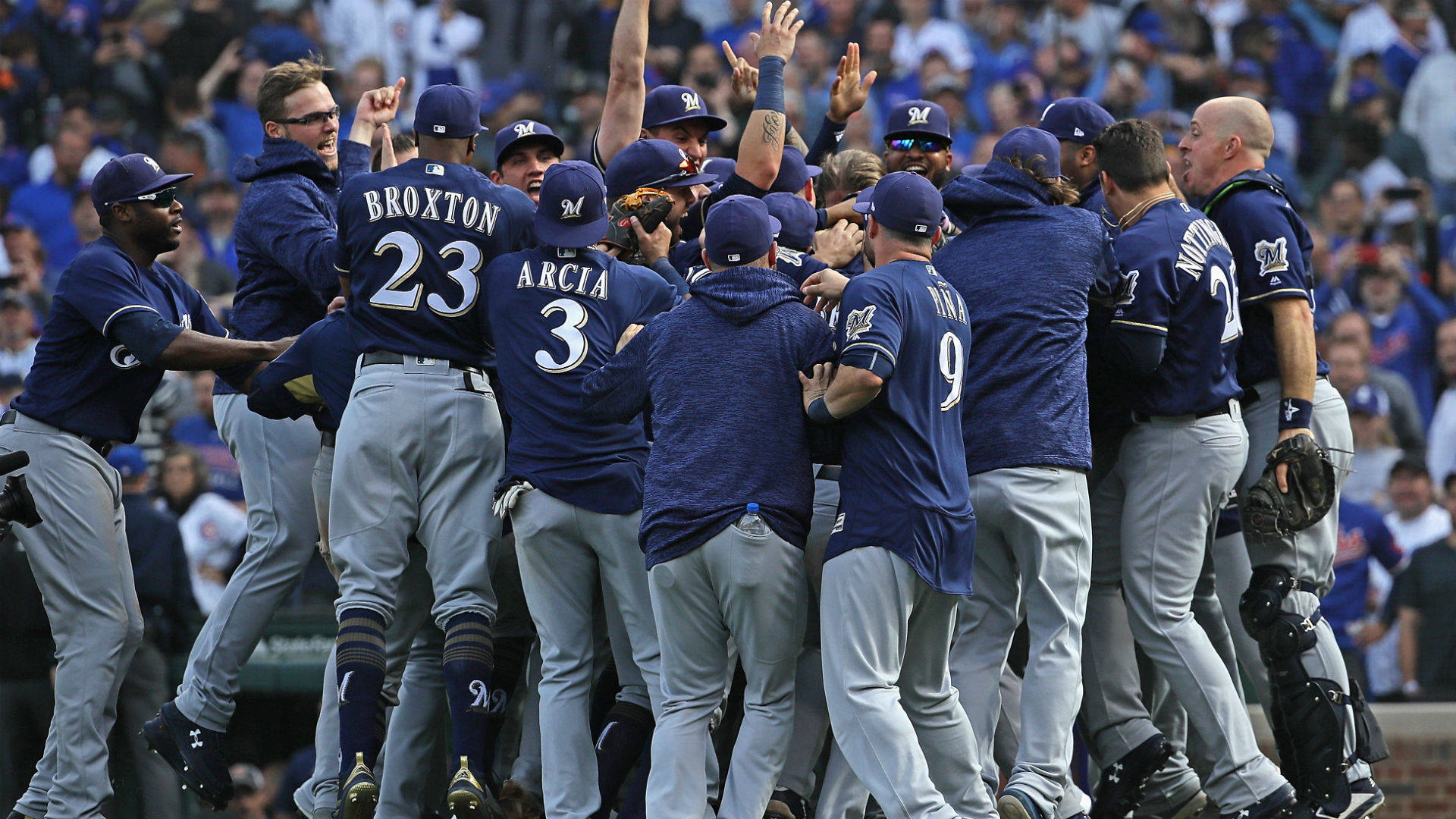 Milwaukee Brewers, blue jerseys, sunlit field, Full HD Desktop Wallpaper